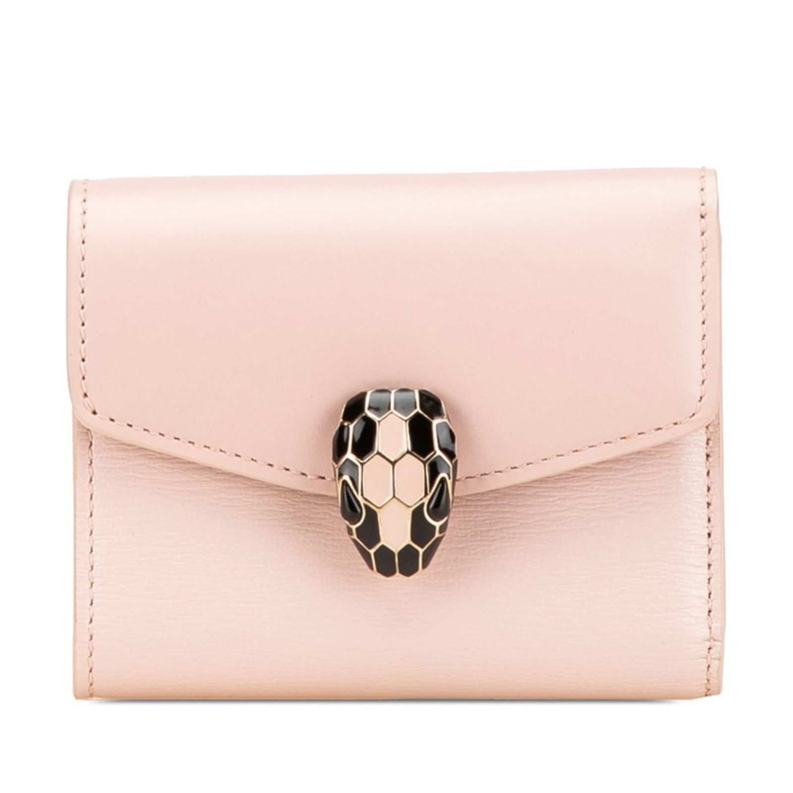 Bvlgari Wallet (Tri-Fold) Leather: Bvlgari Wallet (Tri-Fold) Leather Tri-fold leather wallet from Bvlgari, available in pink. This wallet features a classic design with a 7.5cm x 9.5cm x 2cm size and comes with a box. A stylish