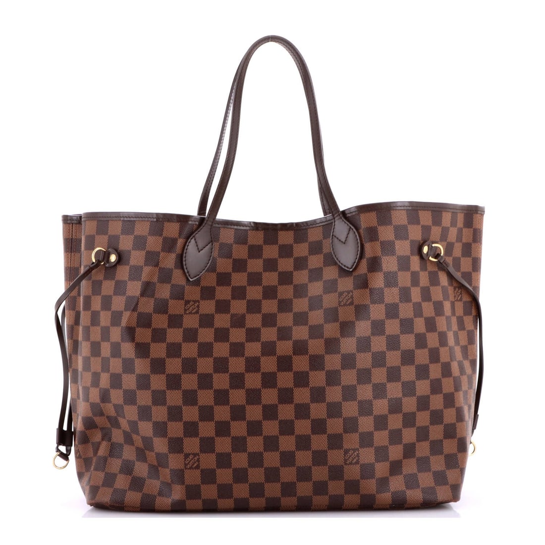 Damier GM Louis Vuitton Tote Neverfull: Damier GM Louis Vuitton Tote Neverfull Brown Damier GM Louis Vuitton Tote Neverfull in Very Good Condition. This classic tote features a sturdy canvas coated exterior with heavy edge wear, scuffs,