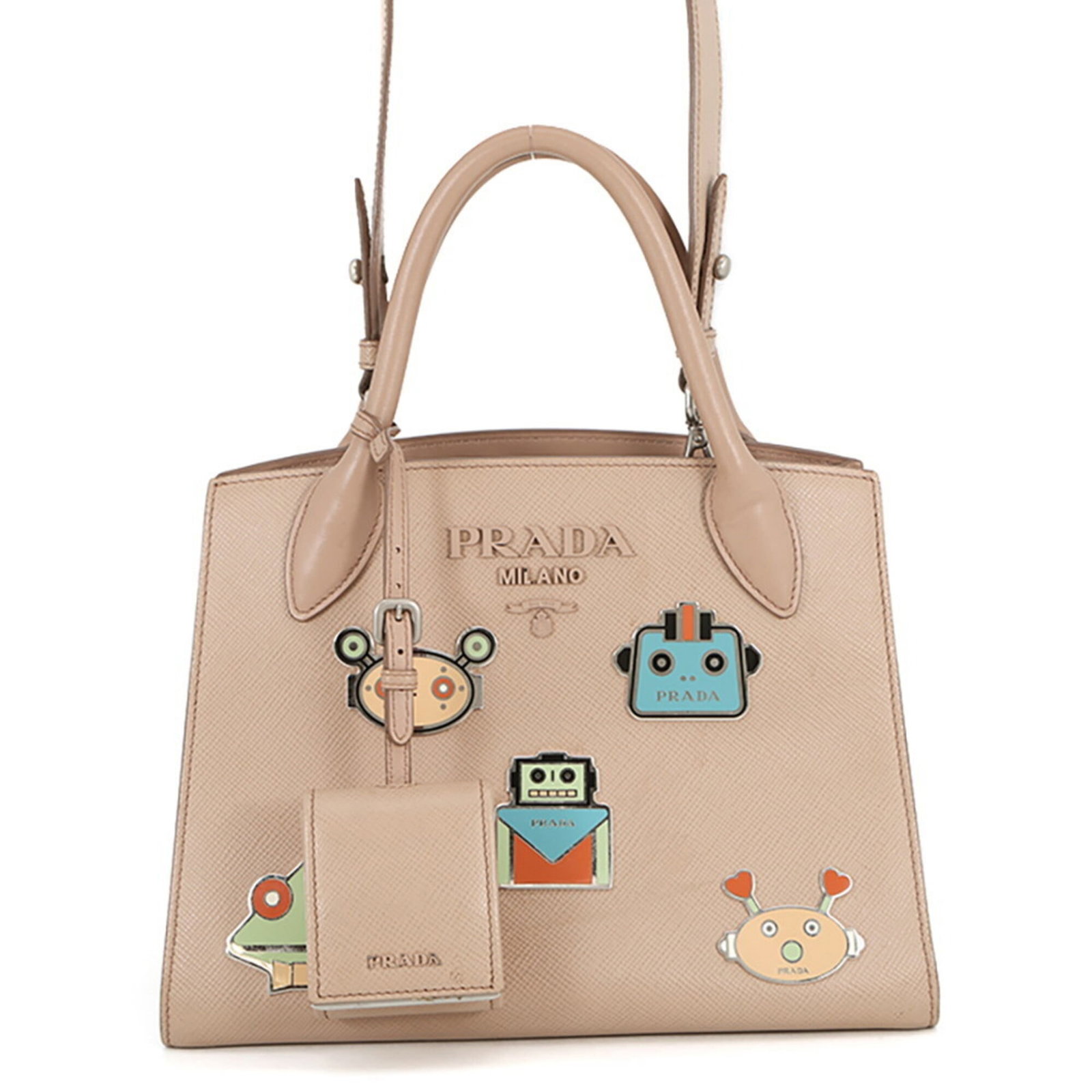 Shoulder Pouch Leather Handbag Prada: Shoulder Pouch Leather Handbag Prada Saffiano leather makes this Prada shoulder pouch bag durable and long-lasting. The pink beige color and silver hardware add a touch of elegance to its classic desi