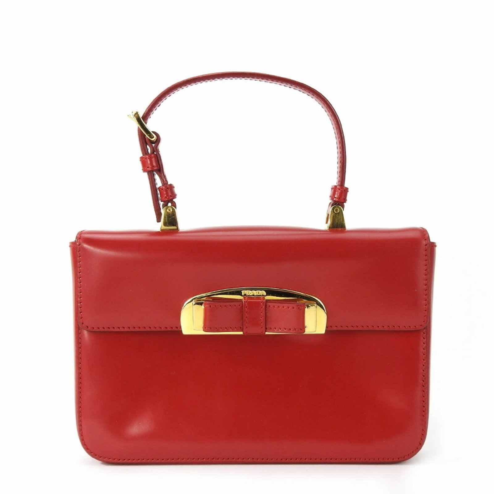 Handbag Leather Prada: Handbag Leather Prada Red Prada Calfskin Leather Handbag. This sleek, red handbag features a durable calfskin leather exterior and a compact design. Weighing in at 257g, it's a stylish accessory