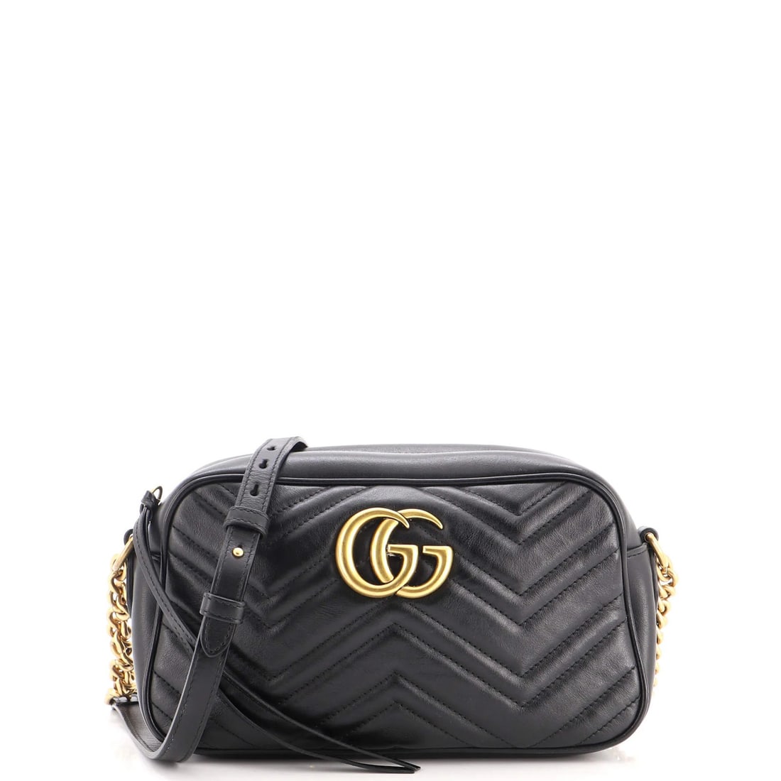 Gucci GG Marmont Shoulder Bag Matelasse Leather Small: Gucci GG Marmont Shoulder Bag Matelasse Leather Small Small Gucci GG Marmont Shoulder Bag in Black Matelasse Leather with Aged Gold Hardware. This cross-body bag features a neutral interior and has a 