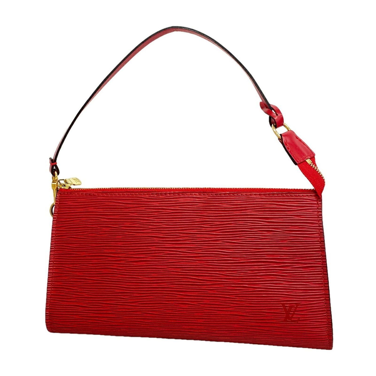 Louis Vuitton Pouch: Louis Vuitton Pouch Castilian red leather wraps around a sleek, compact design, making this Louis Vuitton pouch a stylish addition to any bag collection. Measuring just 12.5cm x 24cm x 2.5cm, it's