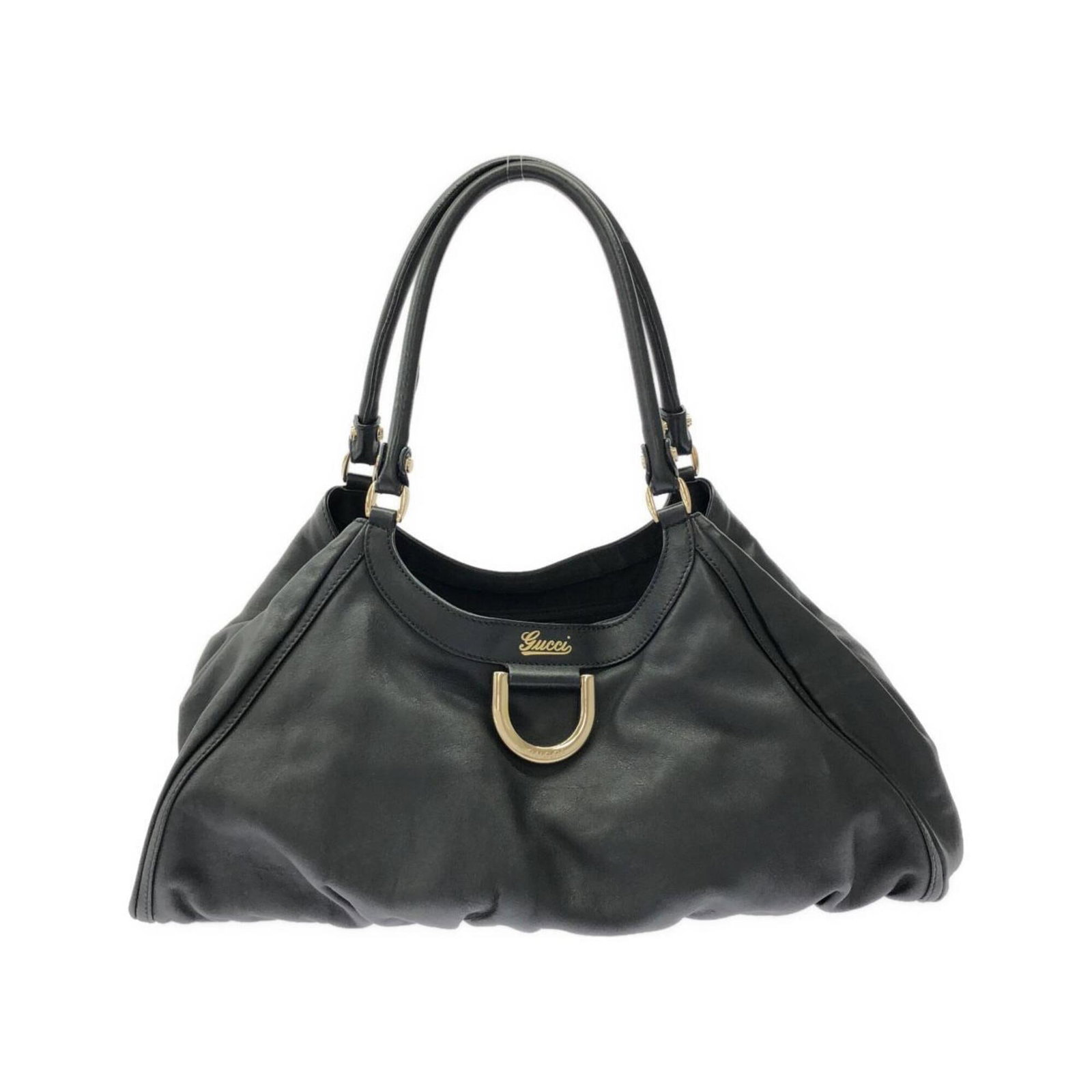 Shoulder Bag Leather: Shoulder Bag Leather Black leather shoulder bag with gold hardware, measuring 28cm x 45cm x 11.5cm and weighing 720g. Features a 47cm long gold handle for comfortable carrying. Made from high-quality