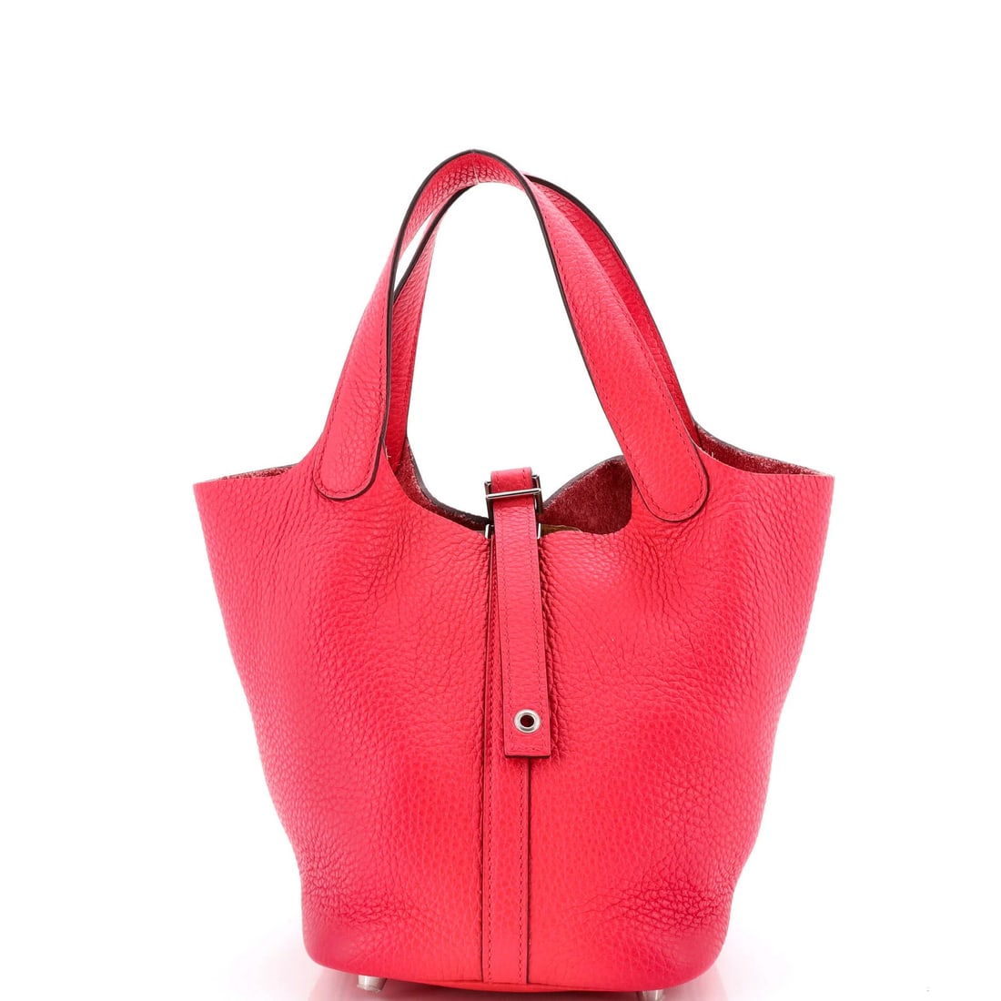 Picotin Lock Bag Clemence Hermes: Picotin Lock Bag Clemence Hermes Pink Picotin Lock Bag Clemence PM from Hermes, featuring a vibrant exterior color and raw leather interior, is a stylish and functional accessory. The bag boasts a