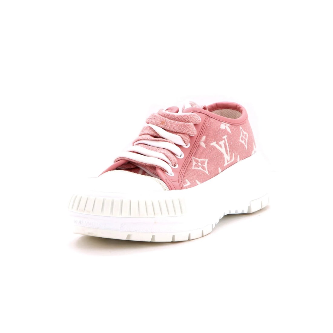 LV Squad Monogram Women's Sneakers Denim Canvas: LV Squad Monogram Women's Sneakers Denim Canvas Pink denim canvas upper, white leather interior, and iconic monogram pattern make these Louis Vuitton Squad sneakers a stylish addition to any wardrobe.