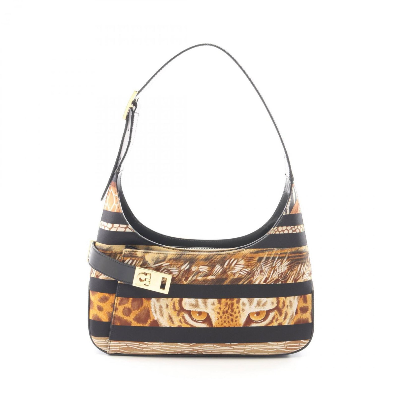Handbag Shoulder Bag Salvatore Ferragamo Leather Canvas: Handbag Shoulder Bag Salvatore Ferragamo Leather Canvas Canvas and leather come together in this sleek Salvatore Ferragamo shoulder bag, featuring a black and brown color combination. With its 14cm x