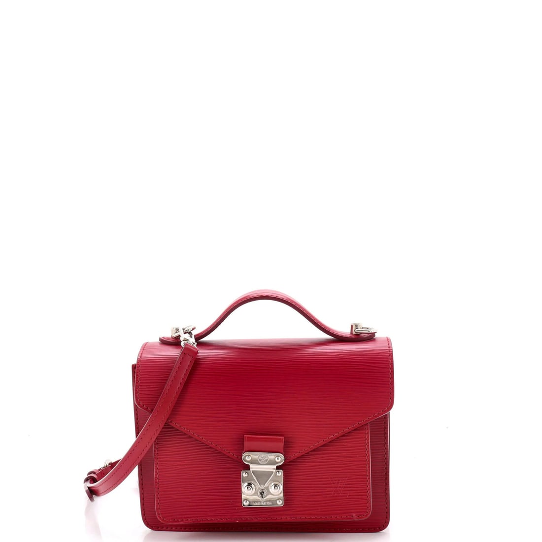 Louis Vuitton Monceau Handbag Epi Leather BB: Louis Vuitton Monceau Handbag Epi Leather BB Burgundy Epi Leather BB Monceau Handbag from Louis Vuitton features a classic top handle design with a 21-24" strap drop, measuring 6" tall and 8" wide. Th