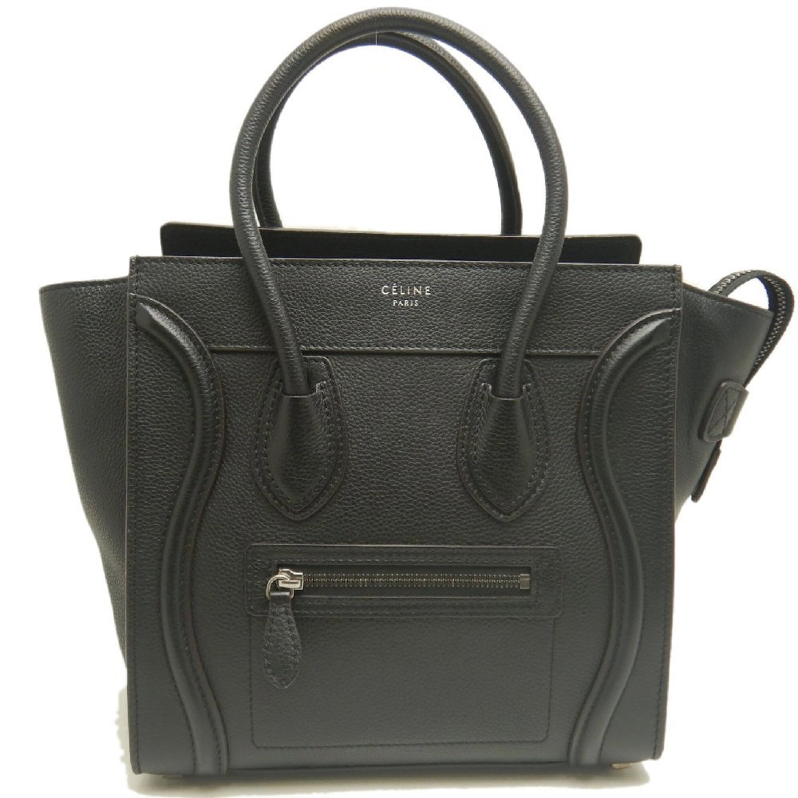 Bag Leather Tote Celine: Bag Leather Tote Celine Black leather tote bag from Celine, France, with dimensions of 26.5cm x 26cm x 13cm. This classic design features high-quality leather construction and a timeless black color. 
