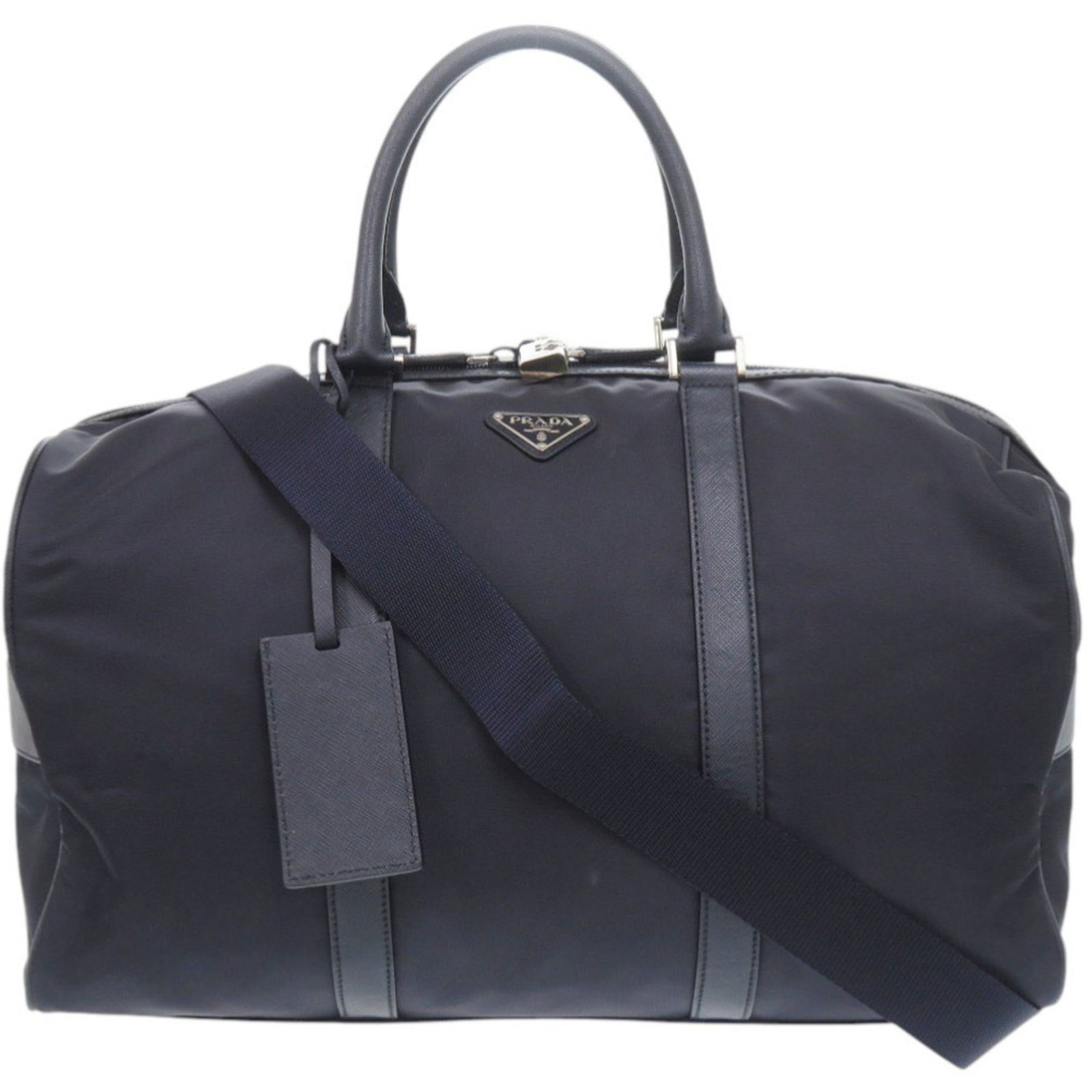 Boston Nylon Bag Leather Prada: Boston Nylon Bag Leather Prada Boston Nylon Bag Leather Prada - A unique blend of nylon and leather materials, this Boston bag features a navy color and measures 25cm x 44cm x 23cm. The nylon and