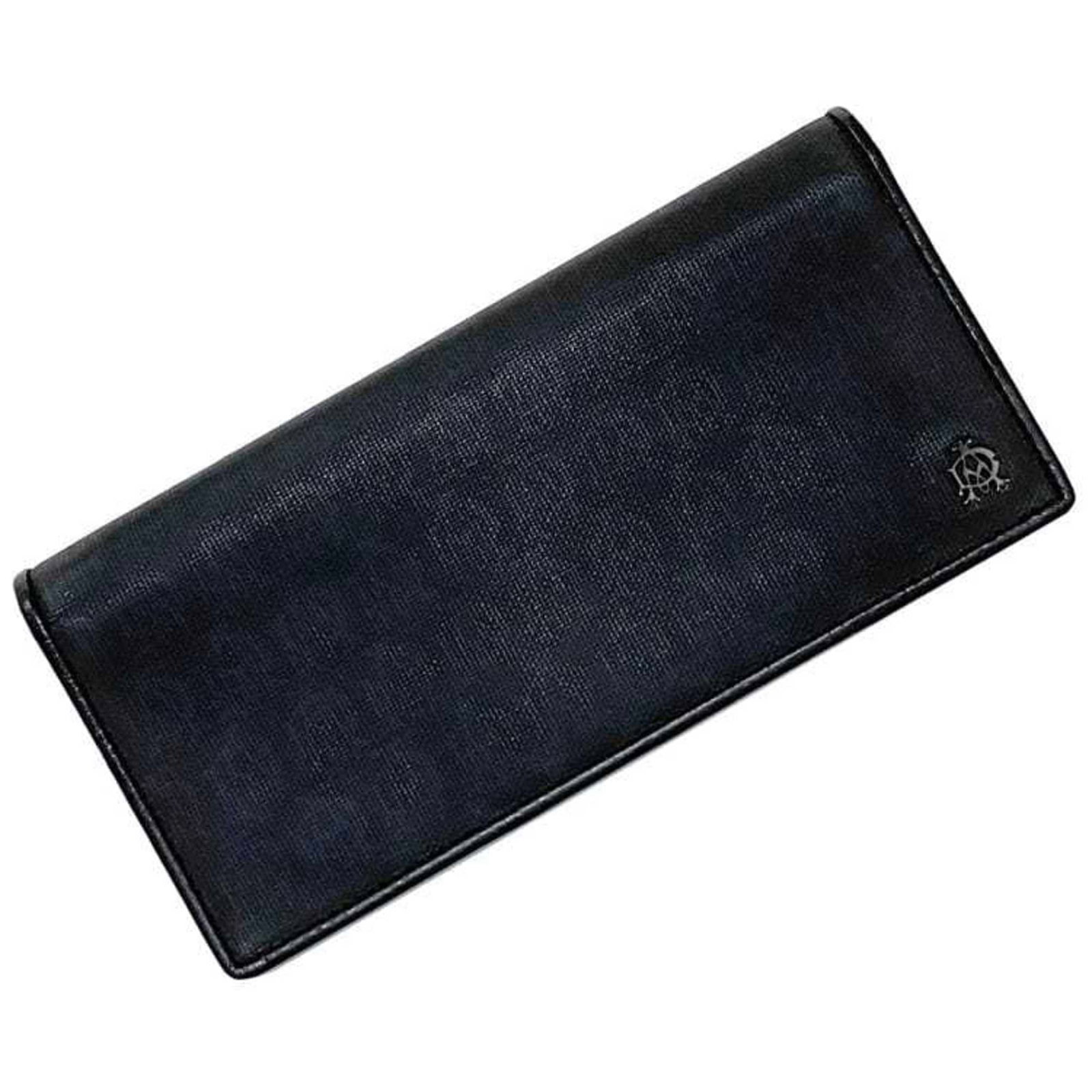 Long Wallet Leather Bi Fold Dunhill: Long Wallet Leather Bi Fold Dunhill Long wallet with bi-fold design, crafted from high-quality black leather, measuring 9.5cm x 19.5cm x 2.5cm. Comes with a box for storage and presentation. A