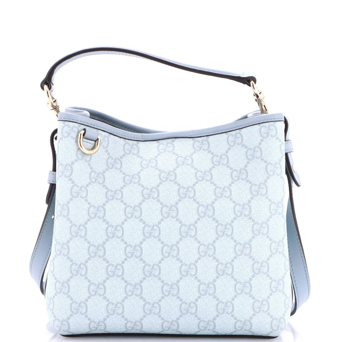 GG Emblem Bucket Bag Coated Canvas Small Gucci: GG Emblem Bucket Bag Coated Canvas Small Gucci Small GG Emblem Bucket Bag in Blue Canvas Coated Exterior. This Gucci small bucket bag features a canvas coated exterior with a blue color, a signature