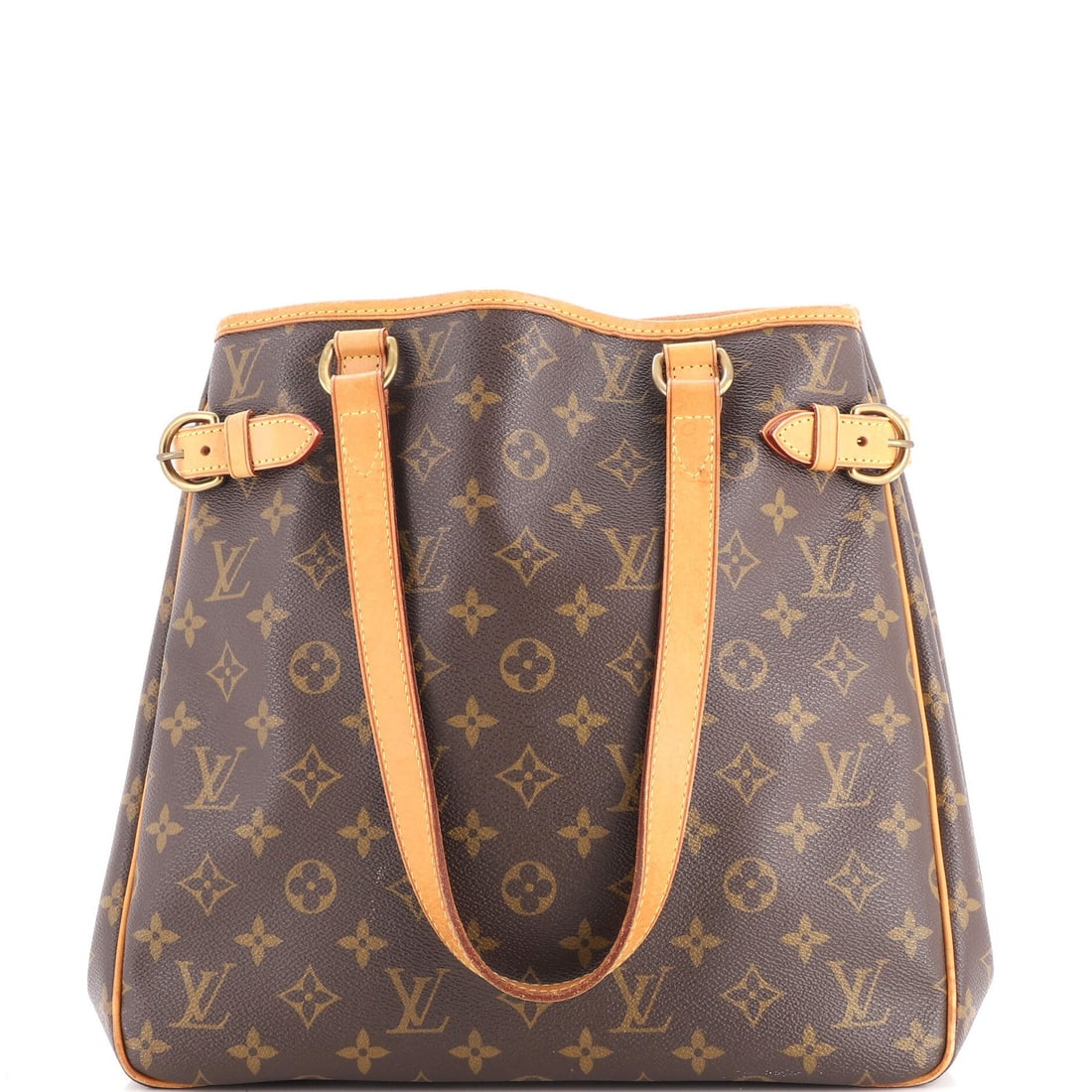 Louis Vuitton Batignolles Handbag Monogram Canvas Vertical: Louis Vuitton Batignolles Handbag Monogram Canvas Vertical Brown canvas coated Louis Vuitton Batignolles Handbag Monogram Vertical features a classic vertical design with heavy discoloration on