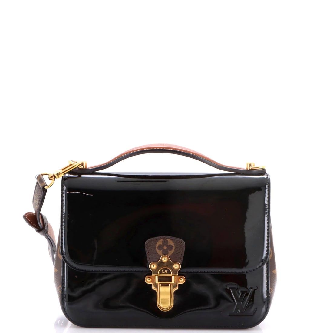 Handbag Vernis Louis Vuitton Cherrywood Monogram BB: Handbag Vernis Louis Vuitton Cherrywood Monogram BB Patent leather exterior adds a touch of sophistication to this classic Louis Vuitton Cherrywood Monogram BB handbag, featuring a timeless design