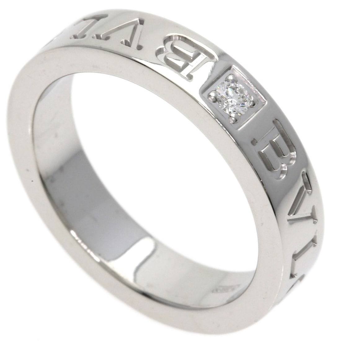 Double Logo Diamond Ring Bvlgari K18 White Gold: Double Logo Diamond Ring Bvlgari K18 White Gold K18 White Gold Diamond Ring by BVLGARI. This elegant double logo diamond ring showcases a striking silver metal exterior and features a main stone of