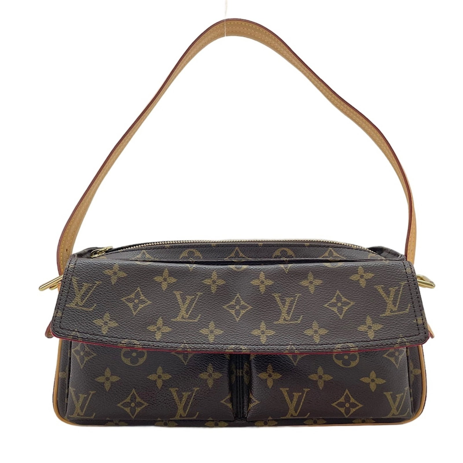 Shoulder Bag by Louis Vuitton: Shoulder Bag by Louis Vuitton Brown Louis Vuitton shoulder bag, 13cm x 29cm x 9cm, made in France. This classic shoulder bag features the iconic monogram pattern and is crafted with a timeless design