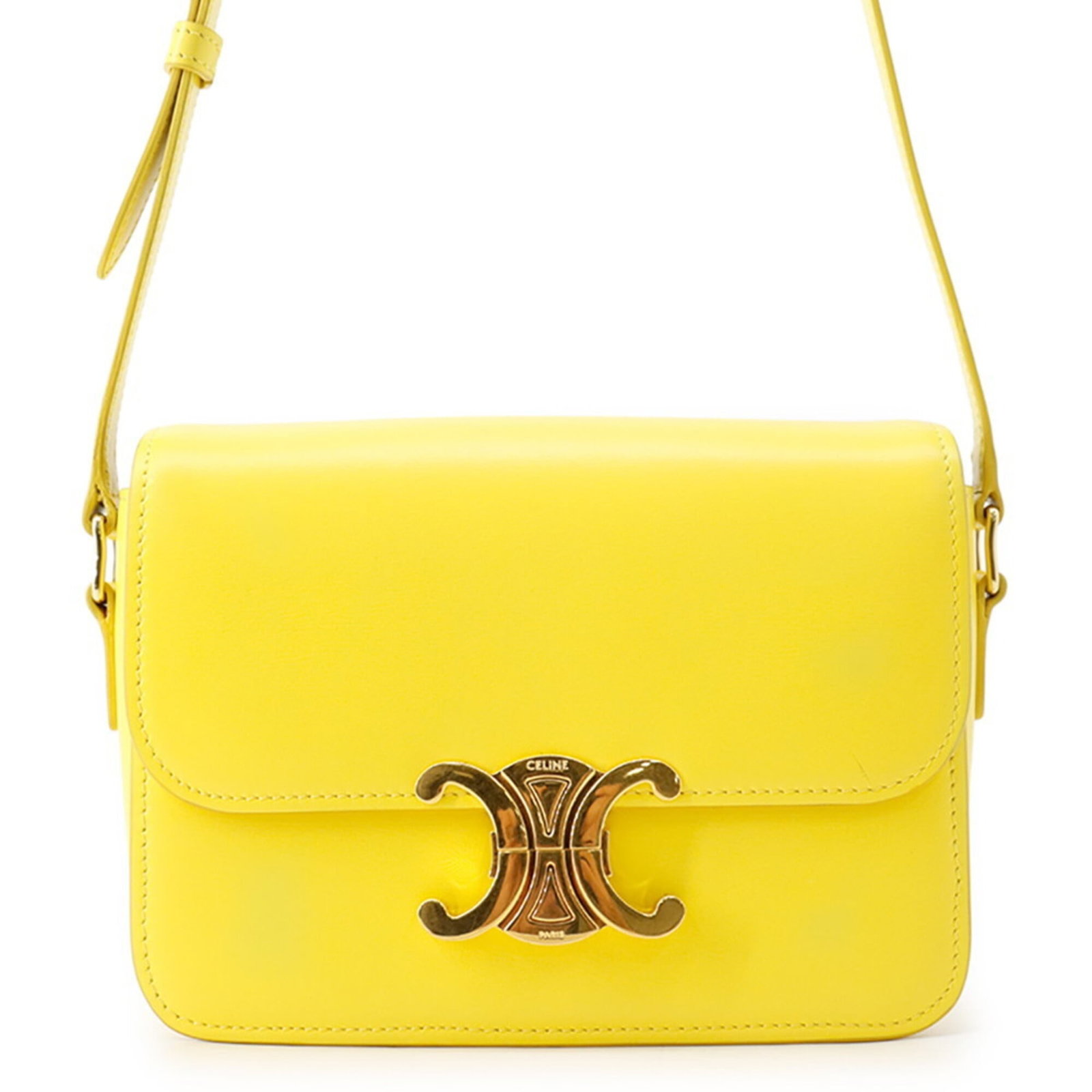 Shoulder Bag Leather Celine: Shoulder Bag Leather Celine The Celine shoulder bag is crafted from high-quality Italian leather, featuring a vibrant yellow color. Measuring 14cm x 18cm x 5.5cm, this stylish bag boasts a sleek