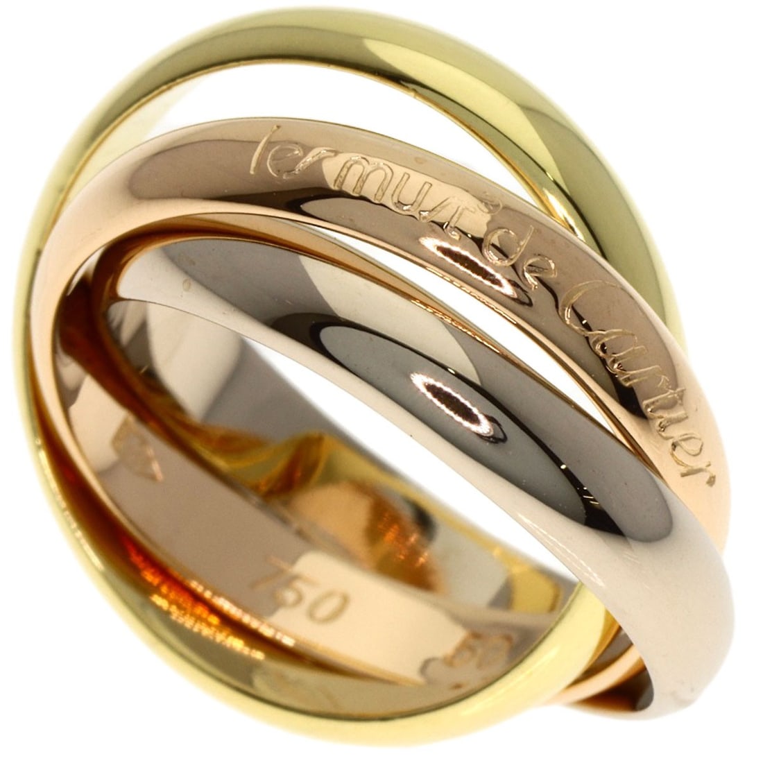 Cartier Trinity #50 Ring 18K K18 Gold Yellow Pink: Cartier Trinity #50 Ring 18K K18 Gold Yellow Pink Cartier Trinity #50 Ring in 18K K18 Gold Yellow Pink, a classic design with a timeless appeal, showcases the elegance of K18 gold. This 18K K18 gold