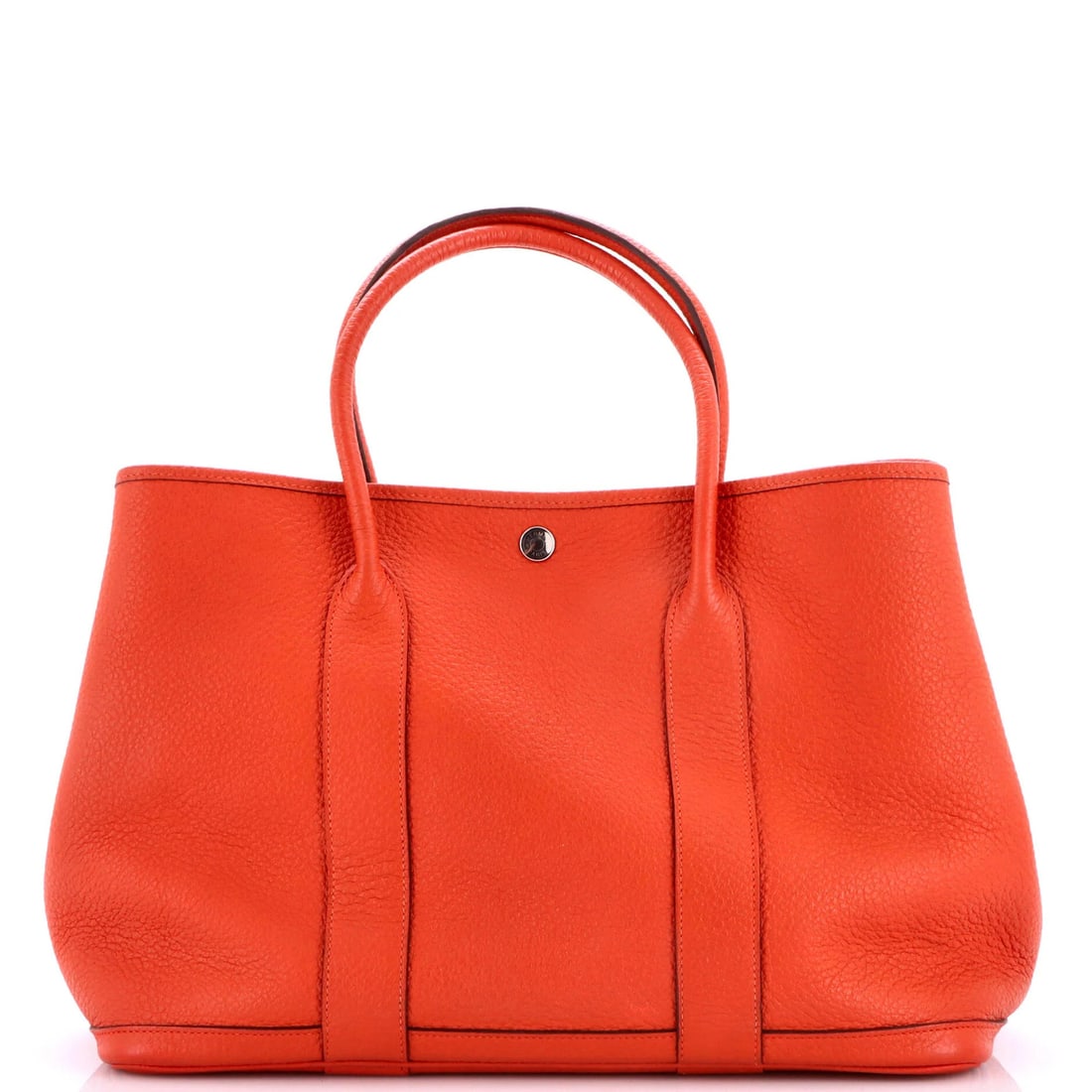 Tote Leather Party Garden Hermes: Tote Leather Party Garden Hermes Red Leather Garden Party Tote from Hermes, featuring a classic tote design with a 36" interior and palladium hardware. The exterior has been touched up at the base