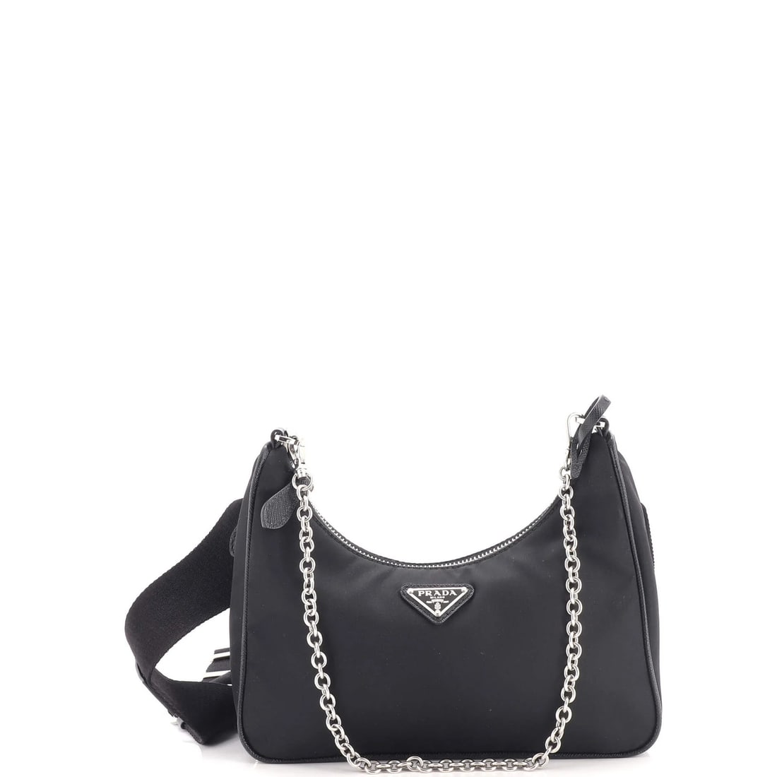 Re Edition Small Prada 2005 Bag Tessuto Shoulder: Re Edition Small Prada 2005 Bag Tessuto Shoulder Small Re-Edition Prada 2005 Bag with Tessuto Exterior in Black, featuring a cross-body design and extra strap for versatility. This 2005 model boasts a