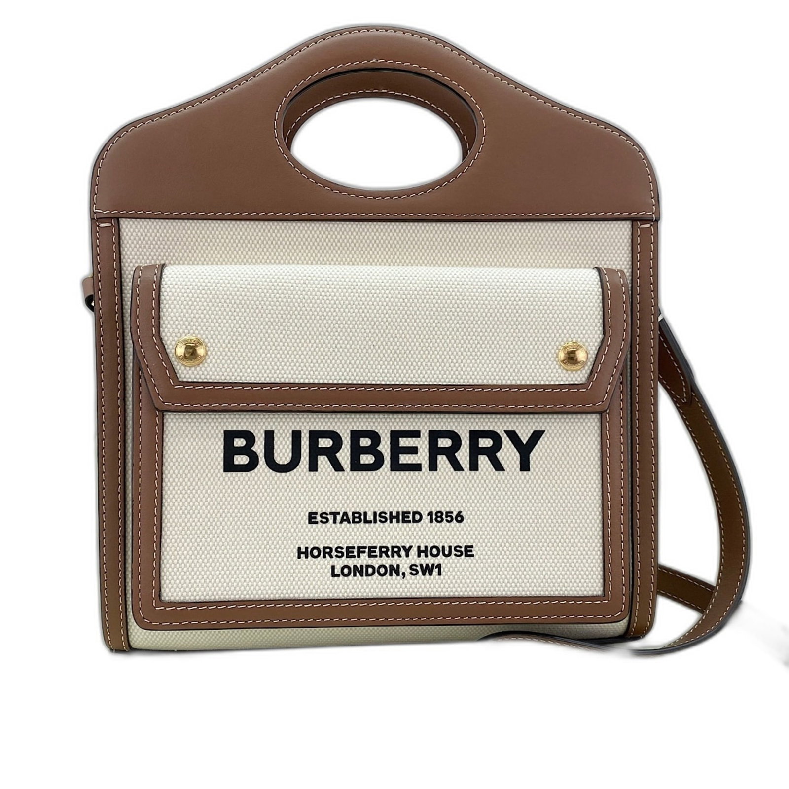 Canvas Handbag Burberry: Canvas Handbag Burberry Canvas Handbag by Burberry, a stylish and versatile accessory, boasts a classic brown canvas design. Measuring 20cm x 23cm x 7cm, this compact bag is perfect for everyday use.