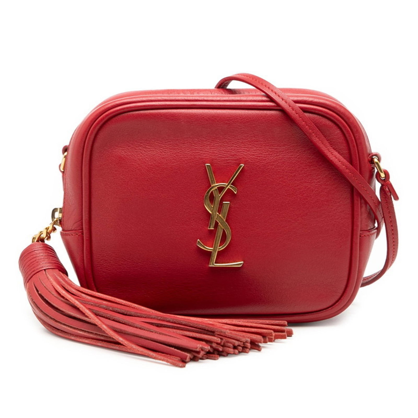 Laurent Saint Bag Leather Shoulder: Laurent Saint Bag Leather Shoulder The Saint Laurent Leather Shoulder Bag is a striking red color, measuring 11cm x 14cm x 5cm. This compact bag features high-quality leather construction, making it