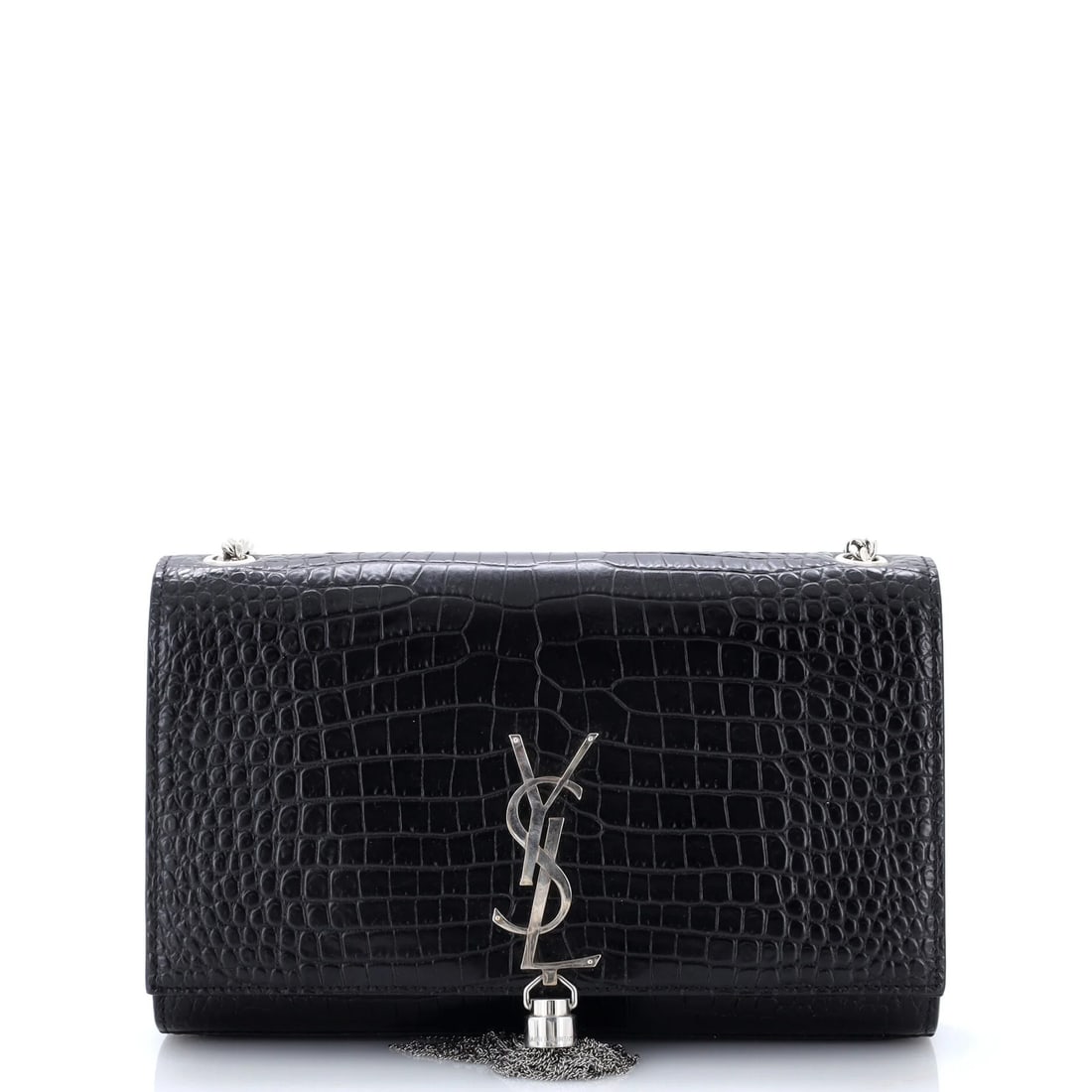 Crocodile Embossed Leather Saint Laurent Classic Tassel Bag Monogram Crossbody: Crocodile Embossed Leather Saint Laurent Classic Tassel Bag Monogram Crossbody Crocodile embossed leather adds a touch of luxury to this Saint Laurent Classic Tassel Bag Monogram Crossbody. With its