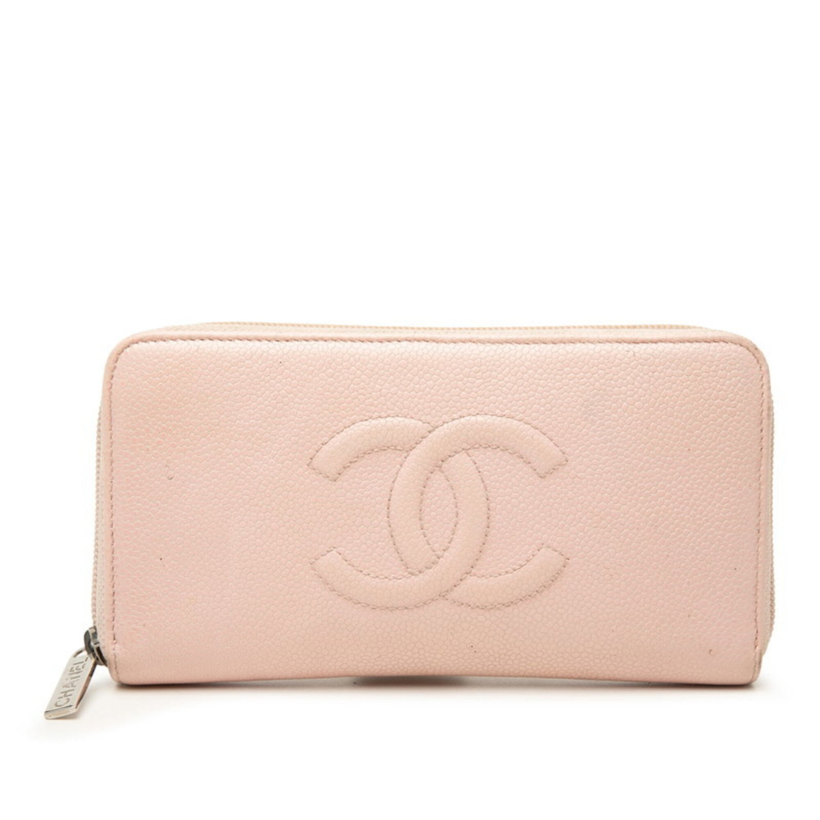 Chanel Long Wallet (Bi-Fold) Grained Calfskin: Chanel Long Wallet (Bi-Fold) Grained Calfskin Pink Grained Calfskin Bi-Fold Wallet from Chanel. This elegant long wallet features a classic design, made from high-quality grained calfskin. Its sleek