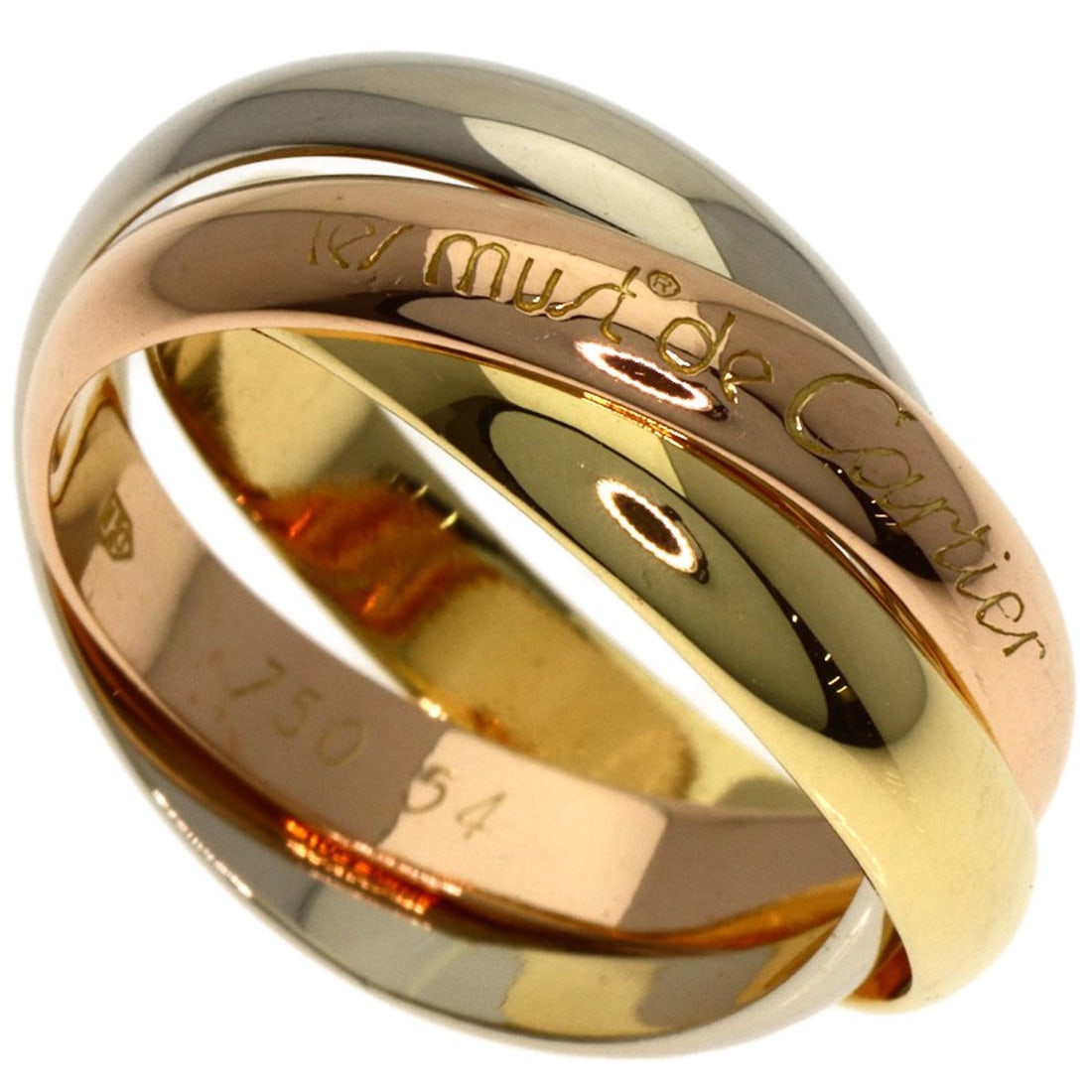 Yellow Gold K18 White Gold Cartier Trinity Ring: Yellow Gold K18 White Gold Cartier Trinity Ring K18 White Gold Cartier Trinity Ring boasts a striking yellow gold finish, a hallmark of the iconic Cartier brand. This elegant ring features a