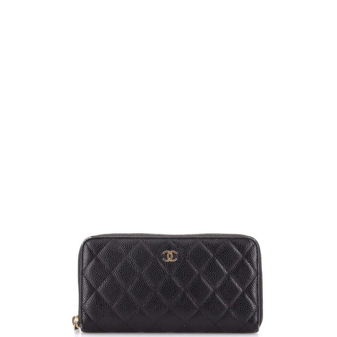 Caviar Wallet Around Zip Quilted Chanel Long: Caviar Wallet Around Zip Quilted Chanel Long Black quilted Caviar Long wallet from Chanel features a zip-around design and premium leather construction. The exterior showcases subtle scuffs and minor