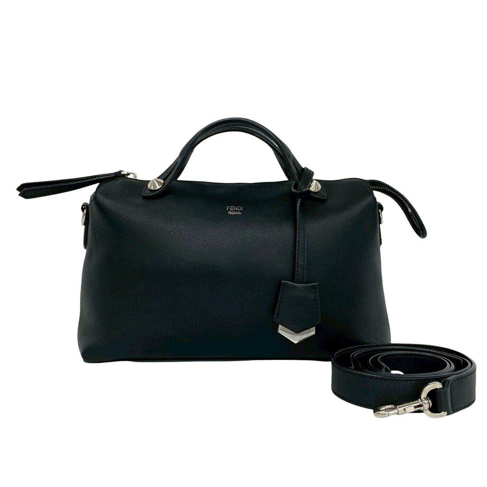 Shoulder Bag Leather Fendi Handbag: Shoulder Bag Leather Fendi Handbag The Fendi Leather Shoulder Bag is a sleek and sophisticated accessory, boasting a striking black leather exterior and precise measurements at 18.5cm x 31.5cm x