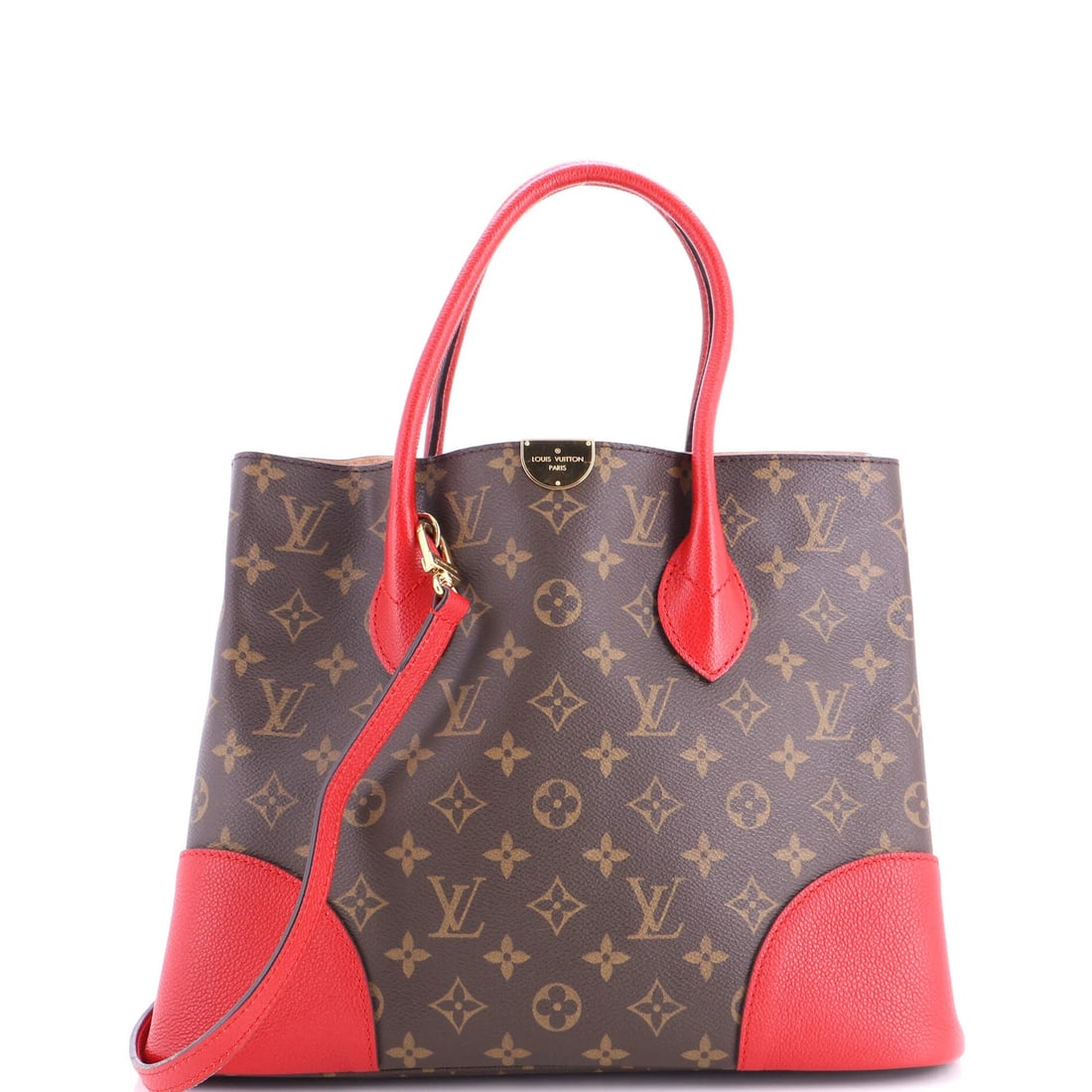 Canvas Monogram Leather Flandrin Handbag Louis Vuitton: Canvas Monogram Leather Flandrin Handbag Louis Vuitton Canvas Monogram Leather Flandrin Handbag Louis Vuitton - A classic Louis Vuitton tote with a bold red exterior, featuring the iconic monogram