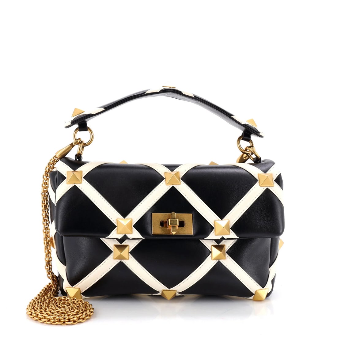 Valentino Garavani Roman Stud Quilted Leather Large Flap Bag: Valentino Garavani Roman Stud Quilted Leather Large Flap Bag Valentino Garavani Roman Stud Quilted Leather Large Flap Bag is a stunning example of luxury craftsmanship, boasting a sleek black