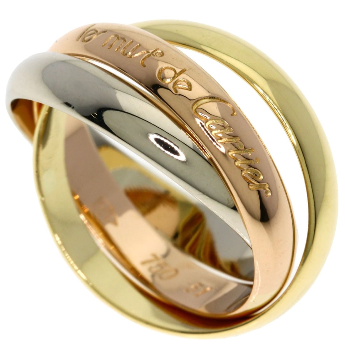 Cartier Trinity #51 Ring K18 Yellow Gold 18K Pink Gold: Cartier Trinity #51 Ring K18 Yellow Gold 18K Pink Gold Cartier Trinity #51 Ring in K18 Yellow Gold features a unique design with a signature. This 18K pink gold piece is a standalone ring with no