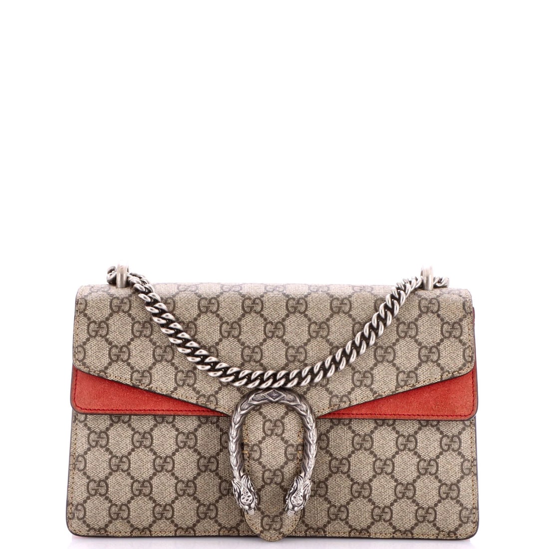 Small coated canvas bag GG Gucci Dionysus: Small coated canvas bag GG Gucci Dionysus Small GG Gucci Dionysus bag with coated canvas exterior in brown, featuring a sleek design and silver hardware. This small shoulder bag measures 6" tall and 1