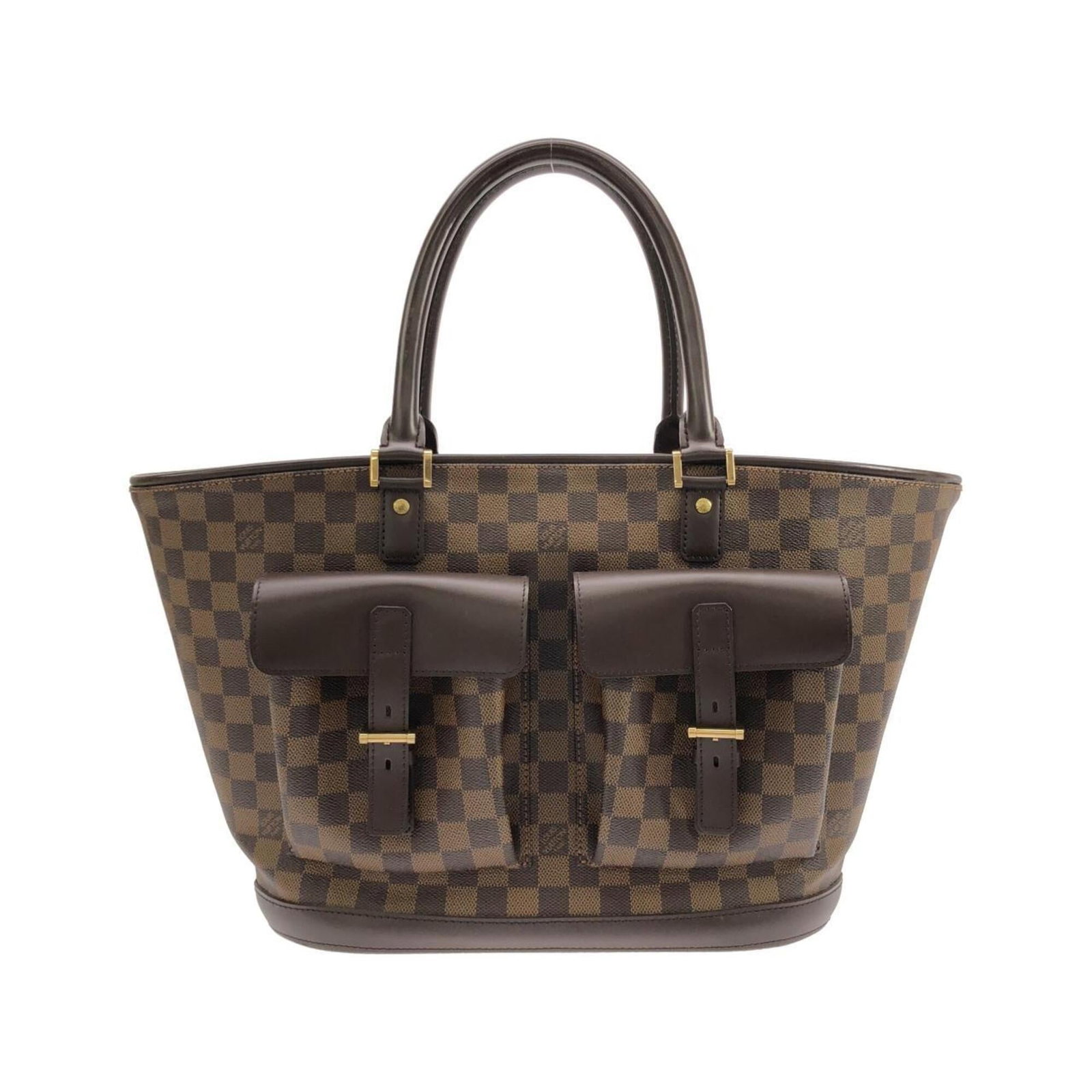 Canvas coated handbag pouch Louis Vuitton: Canvas coated handbag pouch Louis Vuitton Coated canvas handbag pouch from Louis Vuitton, featuring Ebene color and gold hardware. Bearer of a signature, this item showcases the iconic brand's