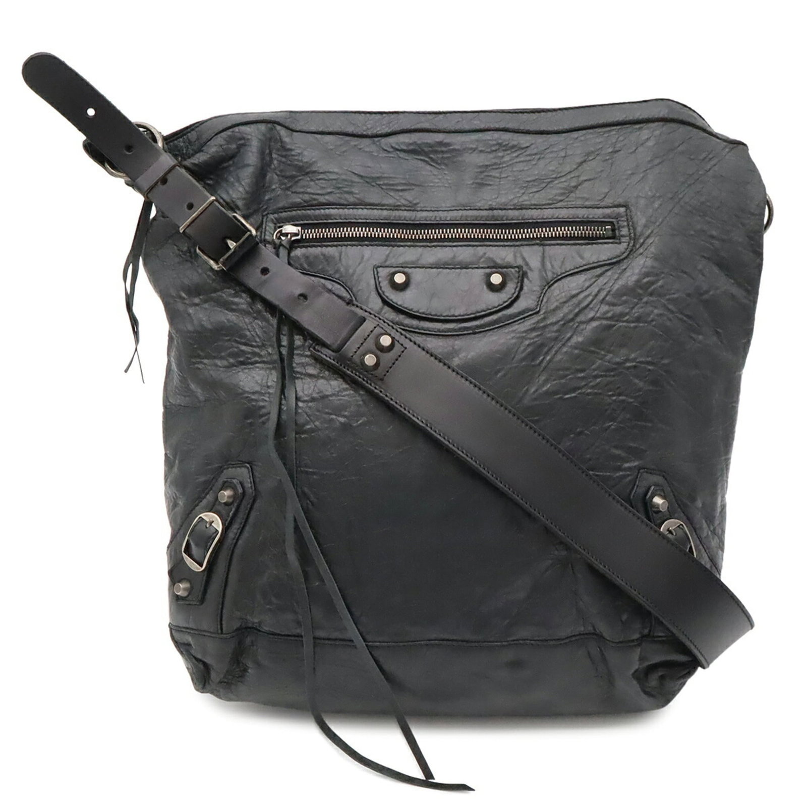 Balenciaga Handbag Shoulder Bag Leather: Balenciaga Handbag Shoulder Bag Leather Balenciaga's signature leather craftsmanship is on full display in this sleek shoulder bag, featuring a timeless black color that exudes understated