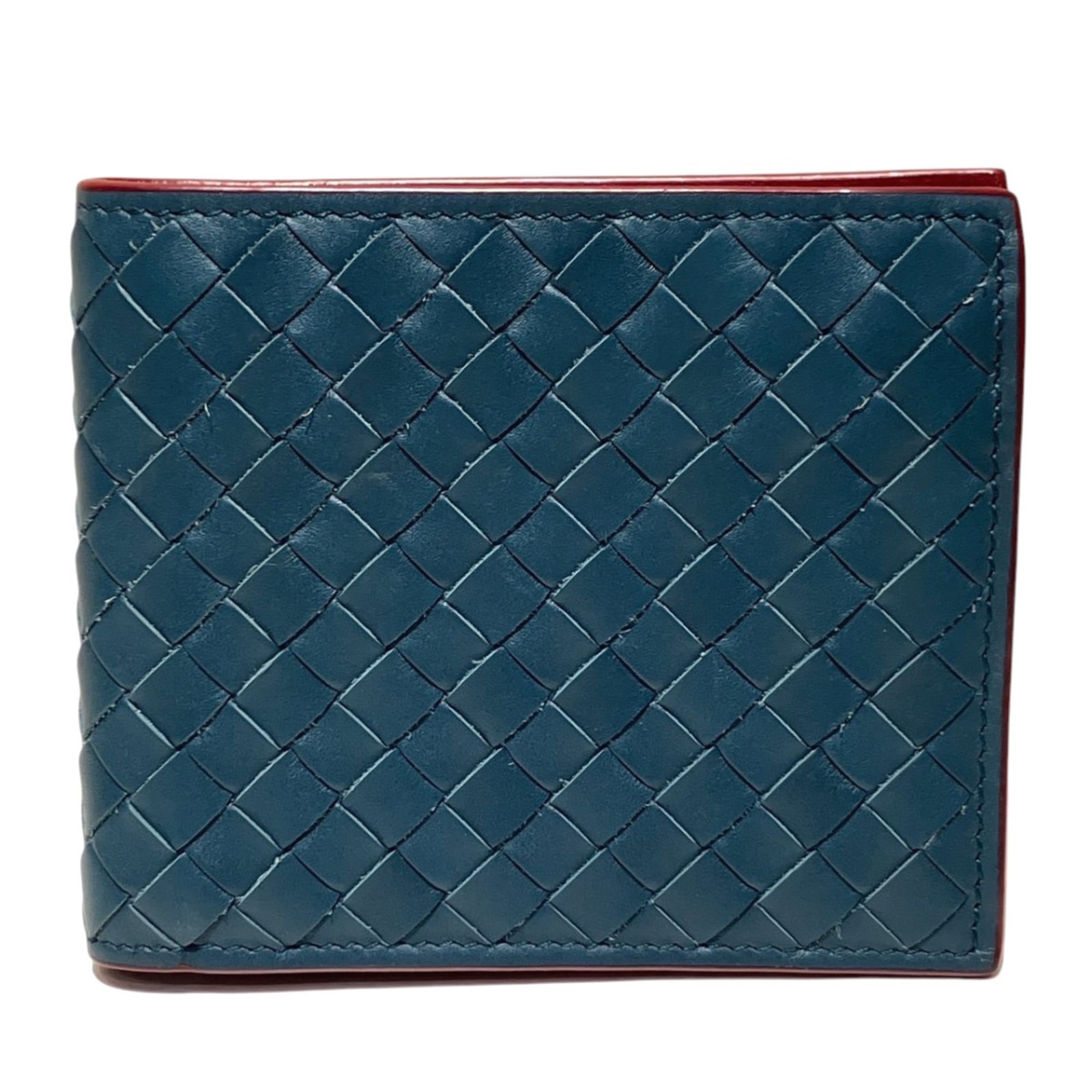 Bottega Veneta Wallet (Bi-Fold) Leather: Bottega Veneta Wallet (Bi-Fold) Leather Blue Bottega Veneta bi-fold leather wallet with RFID protection. This Intrecciato design features a classic bi-fold layout and measures 9.5cm x 11cm x 1cm. The