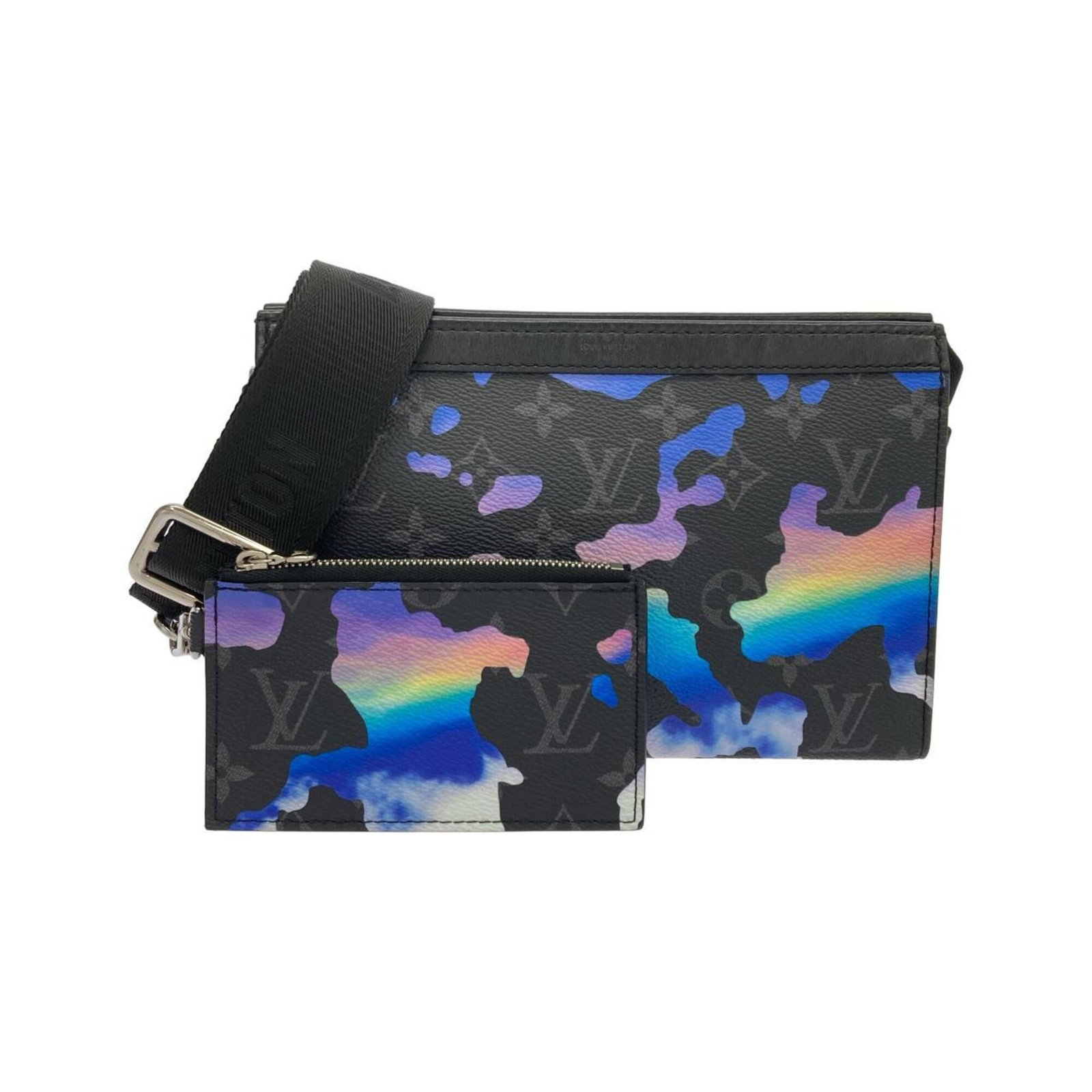 Coated Canvas Shoulder Bag Pouch By Louis Vuitton: Coated Canvas Shoulder Bag Pouch By Louis Vuitton Coated canvas shoulder bag pouch by Louis Vuitton in sleek black and silver hardware, featuring a classic design with a durable and water-resistant