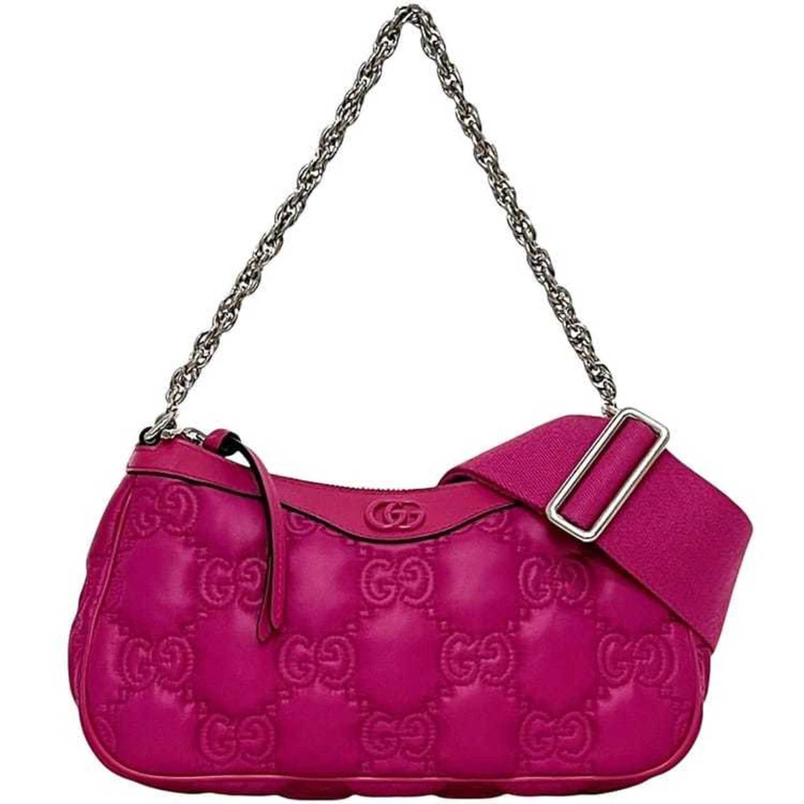 Gucci Shoulder Bag Nylon Leather Canvas: Gucci Shoulder Bag Nylon Leather Canvas The Gucci Shoulder Bag Nylon Leather Canvas is a vibrant pink shoulder bag featuring a unique combination of nylon, leather, and canvas materials. With an open