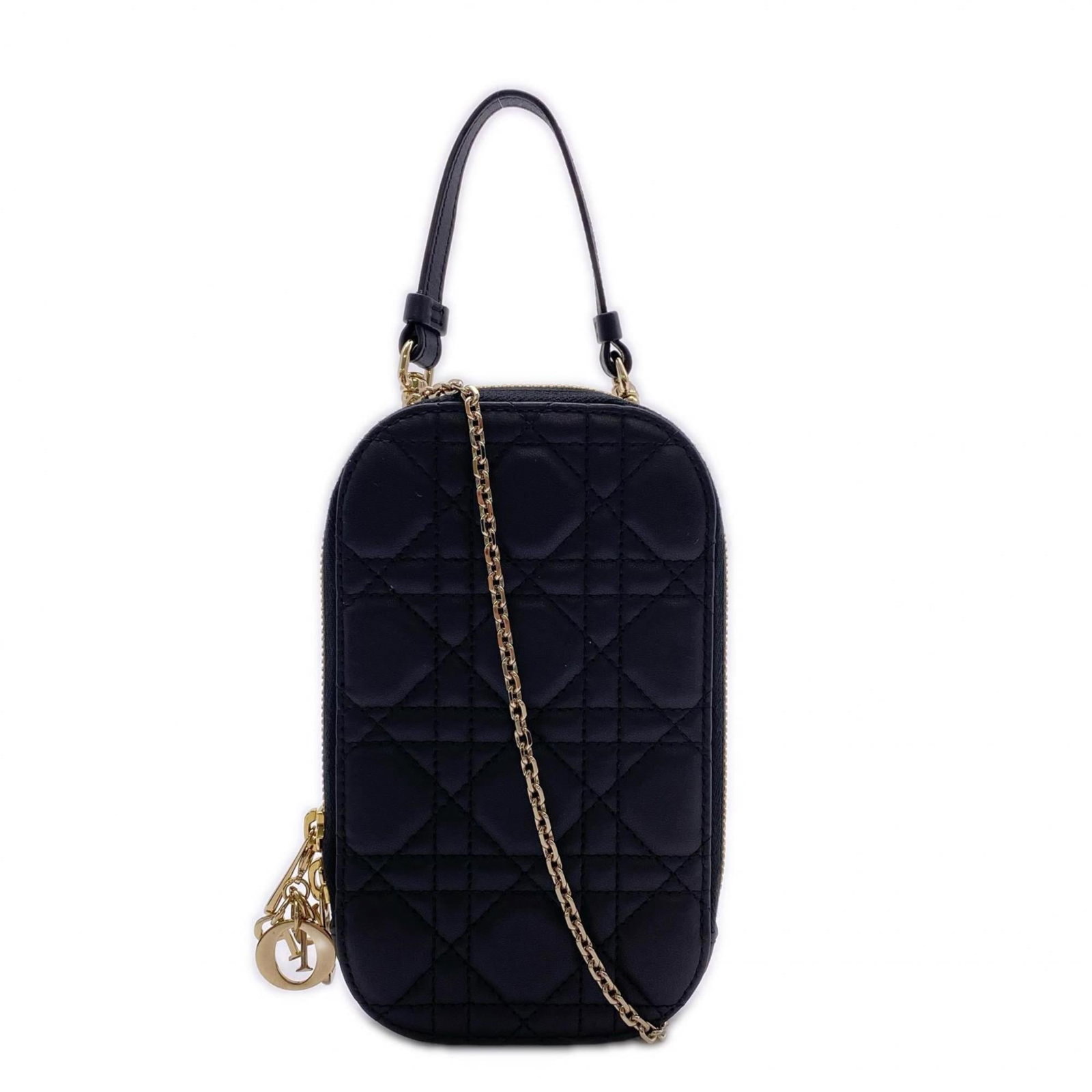 Shoulder Bag Leather Christian Dior: Shoulder Bag Leather Christian Dior Black lambskin shoulder bag from Christian Dior, Italy, with a sleek 18cm x 11cm x 2cm design. This luxurious leather bag features a classic style with a timeless
