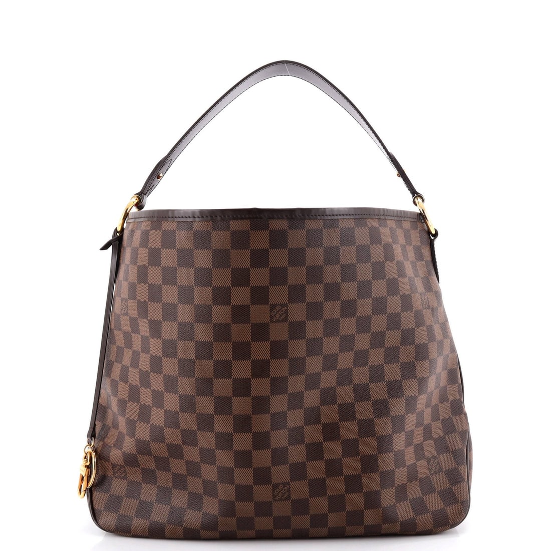 Damier MM Handbag NM Louis Vuitton: Damier MM Handbag NM Louis Vuitton Brown Damier MM Hobo Handbag with Gold Hardware, featuring a canvas-coated exterior and red fabric interior, measures 12" x 14" x 5" with an 8" handle drop and 7"