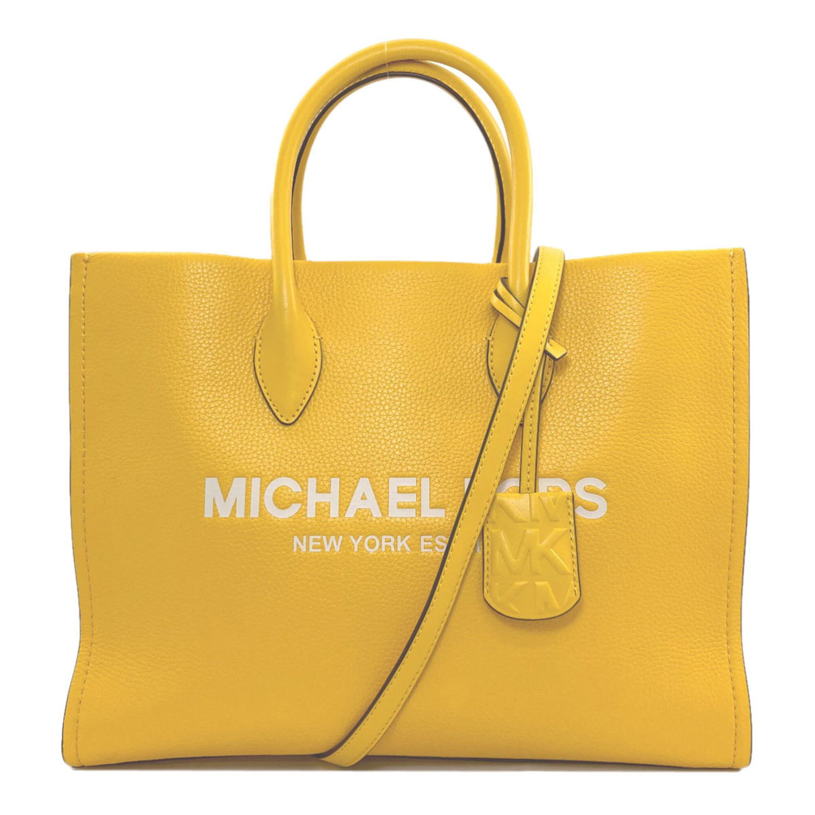 Michael Kors Leather Handbag: Michael Kors Leather Handbag Yellow leather handbag from Michael Kors, measuring 26cm x 35cm x 12cm. The bag's bright yellow color and classic design make it a stylish addition to any outfit. Made