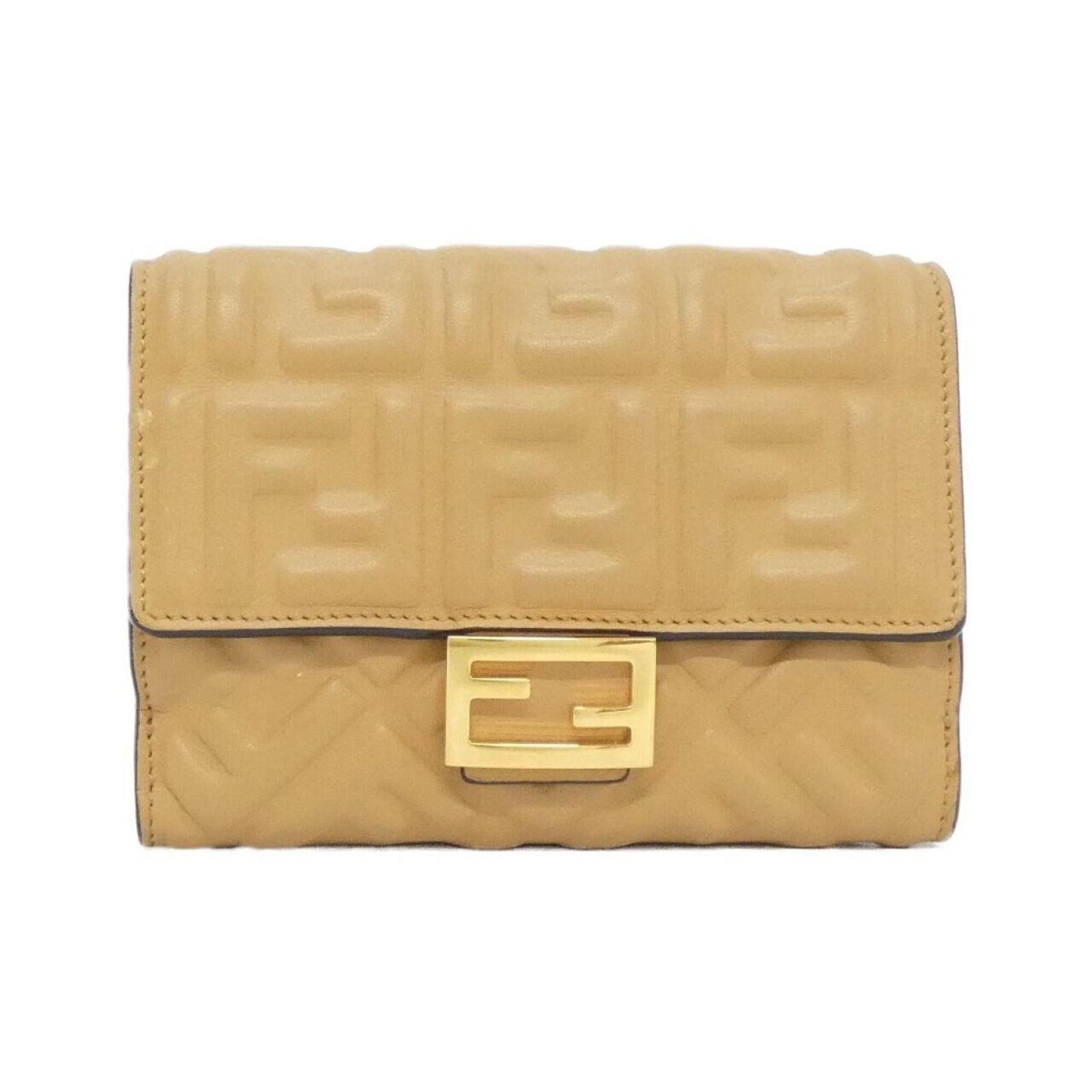 Fendi Wallet (Bi-Fold) Leather: Fendi Wallet (Bi-Fold) Leather Bi-fold Fendi Wallet in Beige Lamb Leather. Made from high-quality lamb leather, this bi-fold wallet features a classic design with clean lines and a timeless aesthetic.