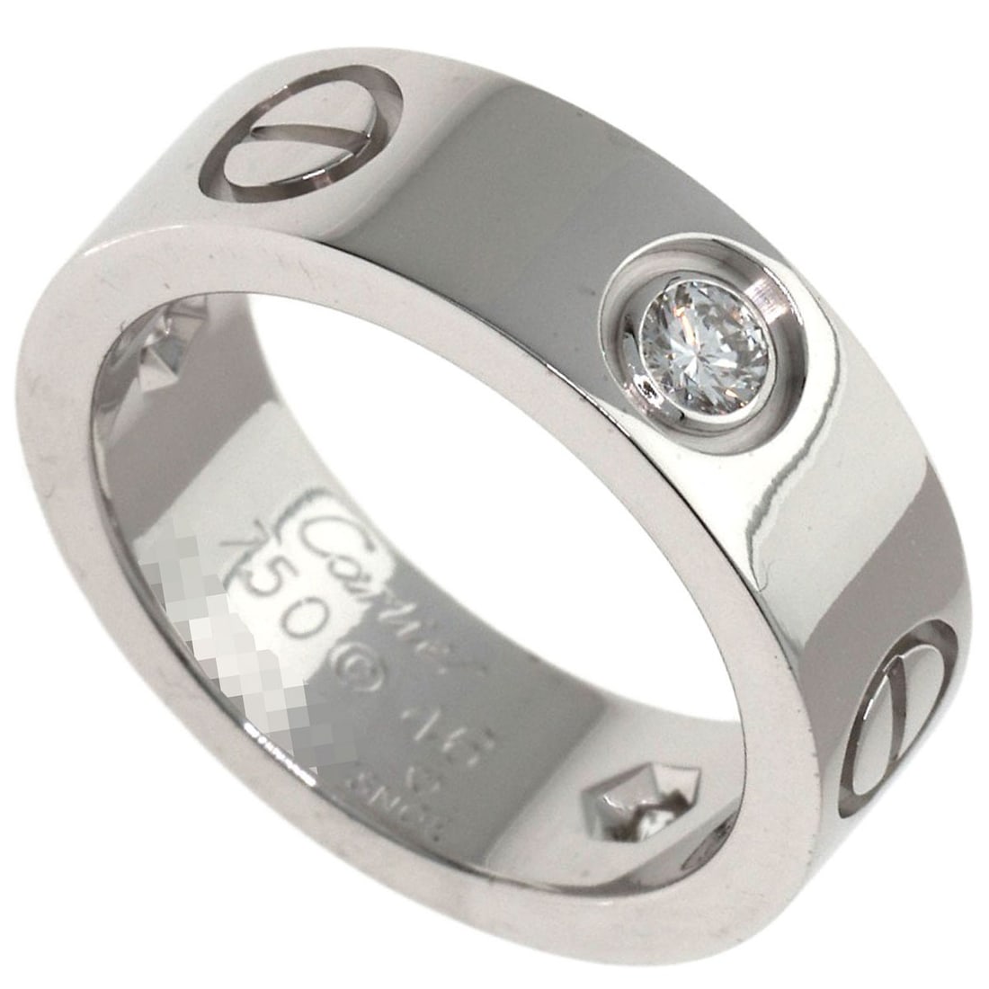 Cartier Love Ring Half Diamond #46 Ring K18 White Gold: Cartier Love Ring Half Diamond #46 Ring K18 White Gold Cartier Love Ring Half Diamond #46 Ring K18 White Gold is a stunning piece featuring a diamond, set in K18 white gold. The ring boasts a silver