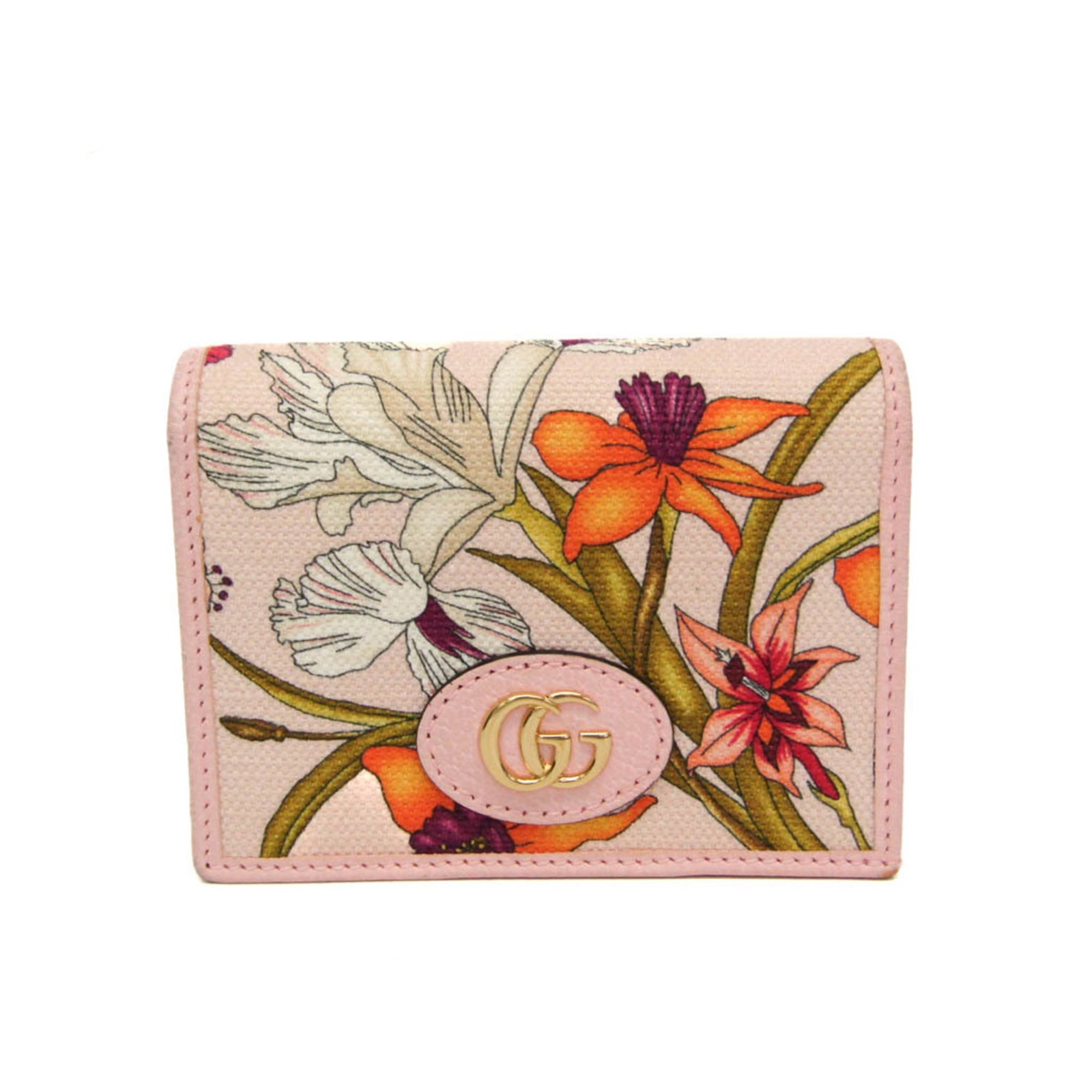 Canvas Leather Wallet Tri Fold Gucci: Canvas Leather Wallet Tri Fold Gucci Made from high-quality leather and canvas, this Gucci tri-fold wallet features a sleek pink color and a convenient snap closure. The wallet includes multiple