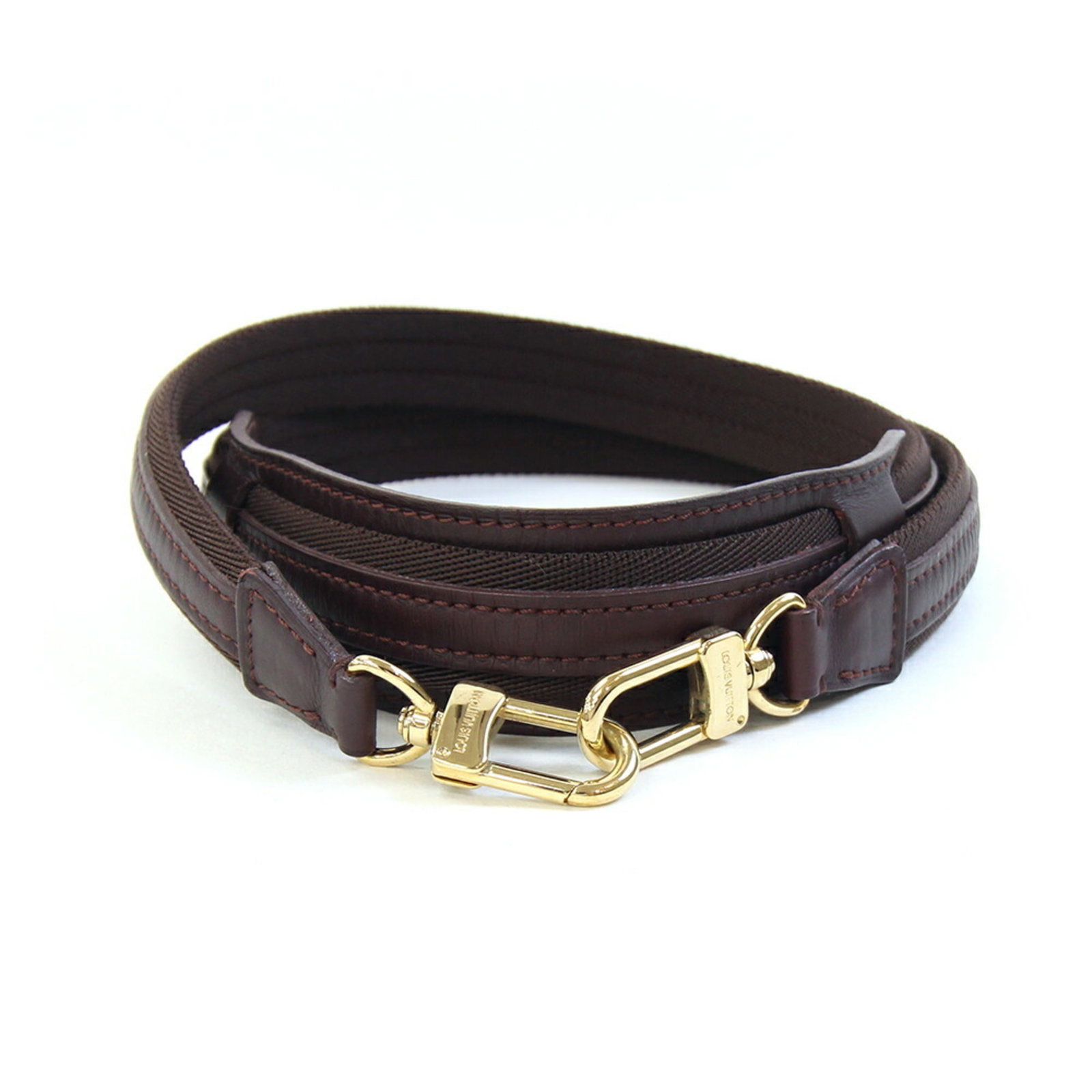 Canvas Strap Leather Louis Vuitton: Canvas Strap Leather Louis Vuitton Canvas Strap Leather Louis Vuitton features a unique combination of canvas and leather materials, with a Bordeaux color and a 109cm long handle. The item bears a sig