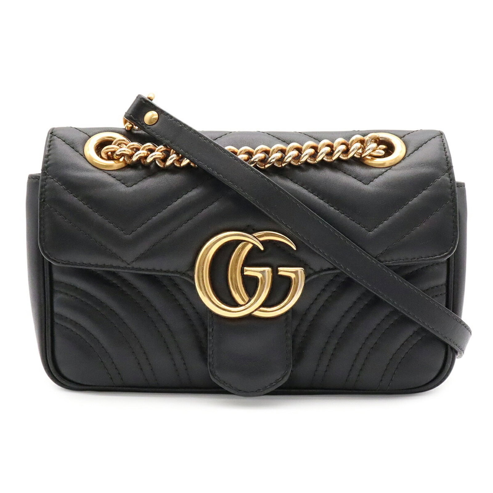 Pochette Leather Bag Shoulder Gucci: Pochette Leather Bag Shoulder Gucci Black GG Marmont Pochette Leather Bag from Gucci features a sleek shoulder design with a signature GG Marmont pattern. Weighing in at 520g, this stylish bag measure