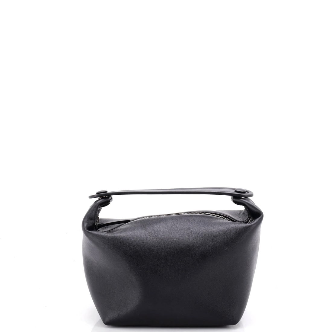 Row Les Bains Bag Leather: Row Les Bains Bag Leather The Row Les Bains Bag Leather is a sleek and sophisticated black leather clutch with a classic design. Measuring 4.5" tall, 6" wide, and 5" deep, this stylish bag features a