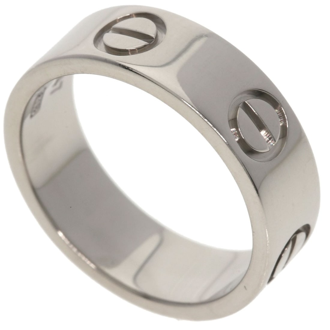 Love Cartier Ring Gold White K18 #47: Love Cartier Ring Gold White K18 #47 Cartier's signature style is evident in this elegant ring, crafted from K18 white gold and featuring a sleek, silver metal finish. With a ring size of 4.25(US),
