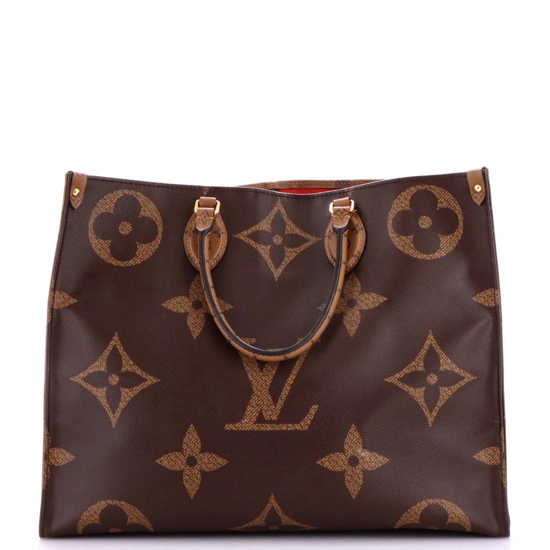 OnTheGo Tote Reverse Giant Monogram Louis Vuitton: OnTheGo Tote Reverse Giant Monogram Louis Vuitton The OnTheGo Tote Reverse Giant Monogram Louis Vuitton boasts a classic design with a bold, brown canvas exterior featuring the iconic Louis Vuitton